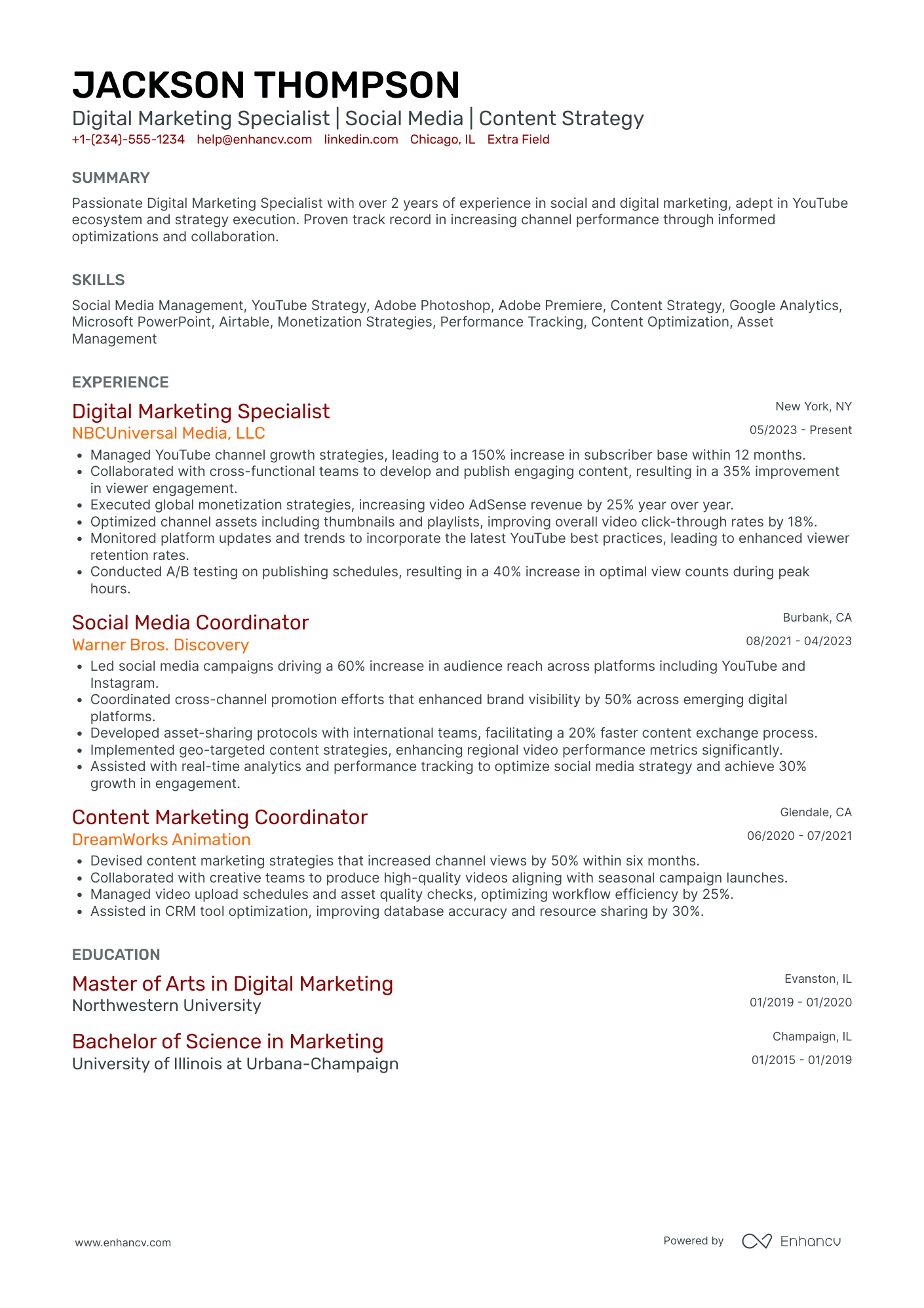 Digital Content Marketing Coordinator Resume Example