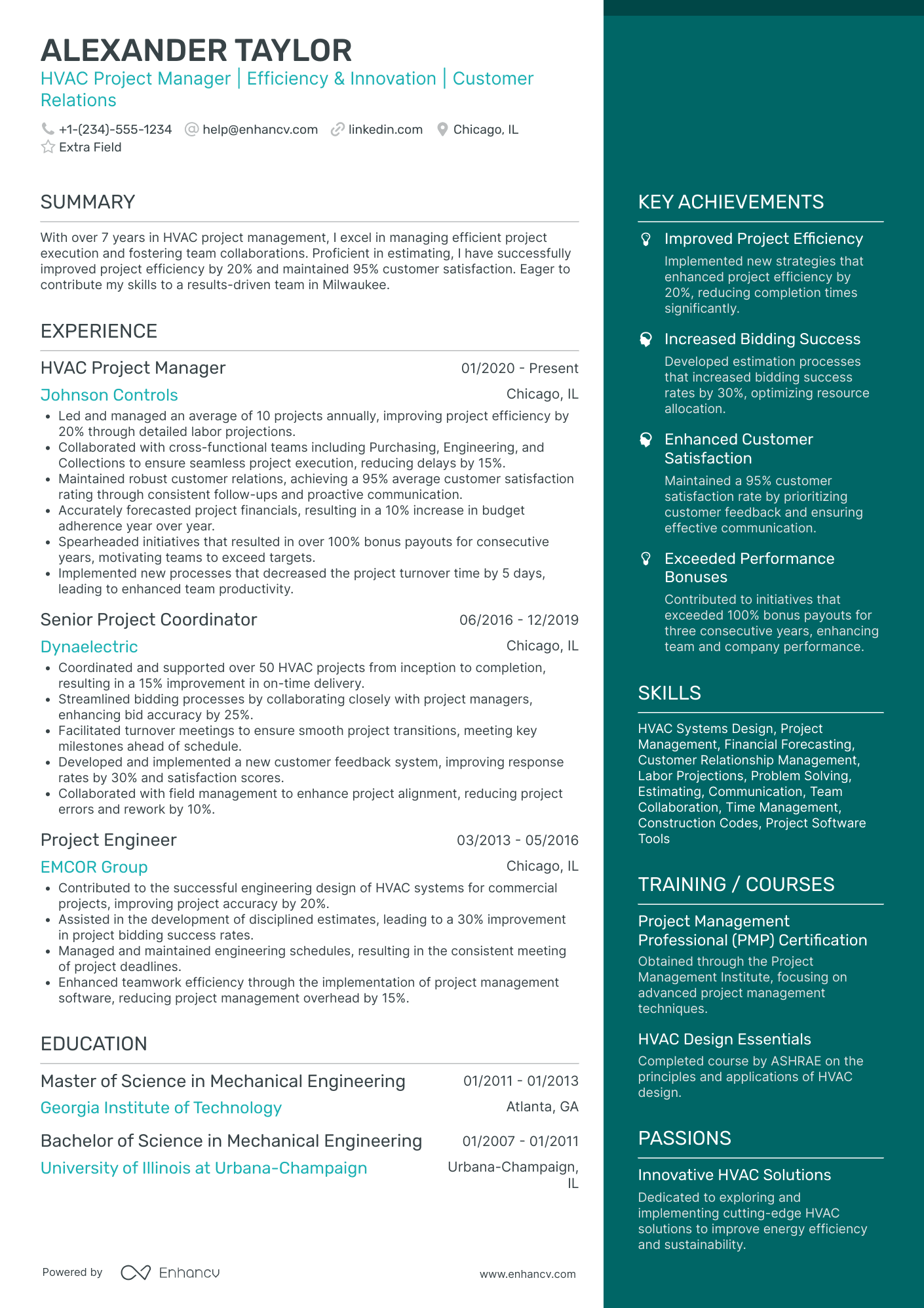 HVAC Project Manager Resume Example