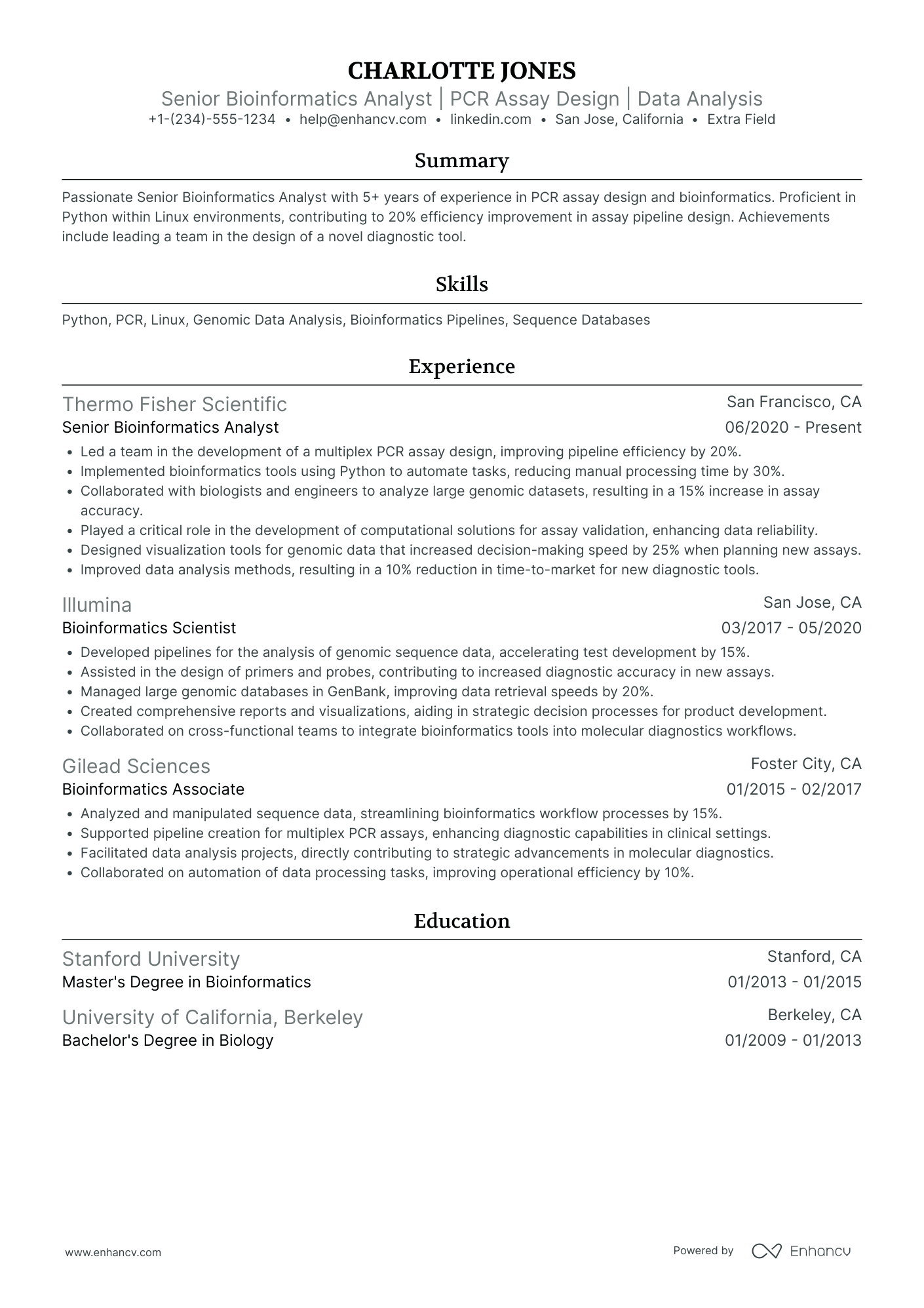 Biotechnology Project Analyst Resume Example