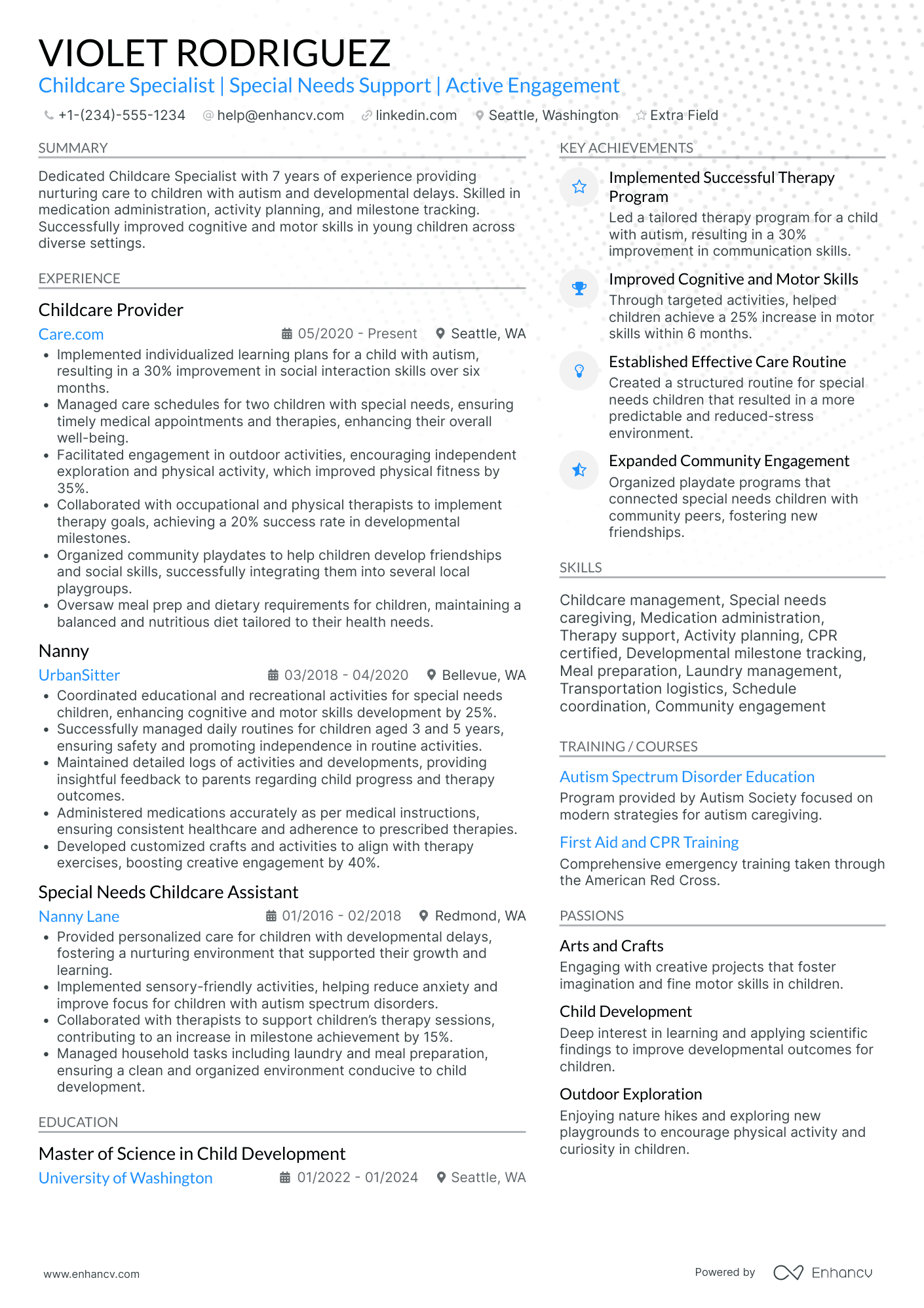 Special Needs Babysitter Resume Example