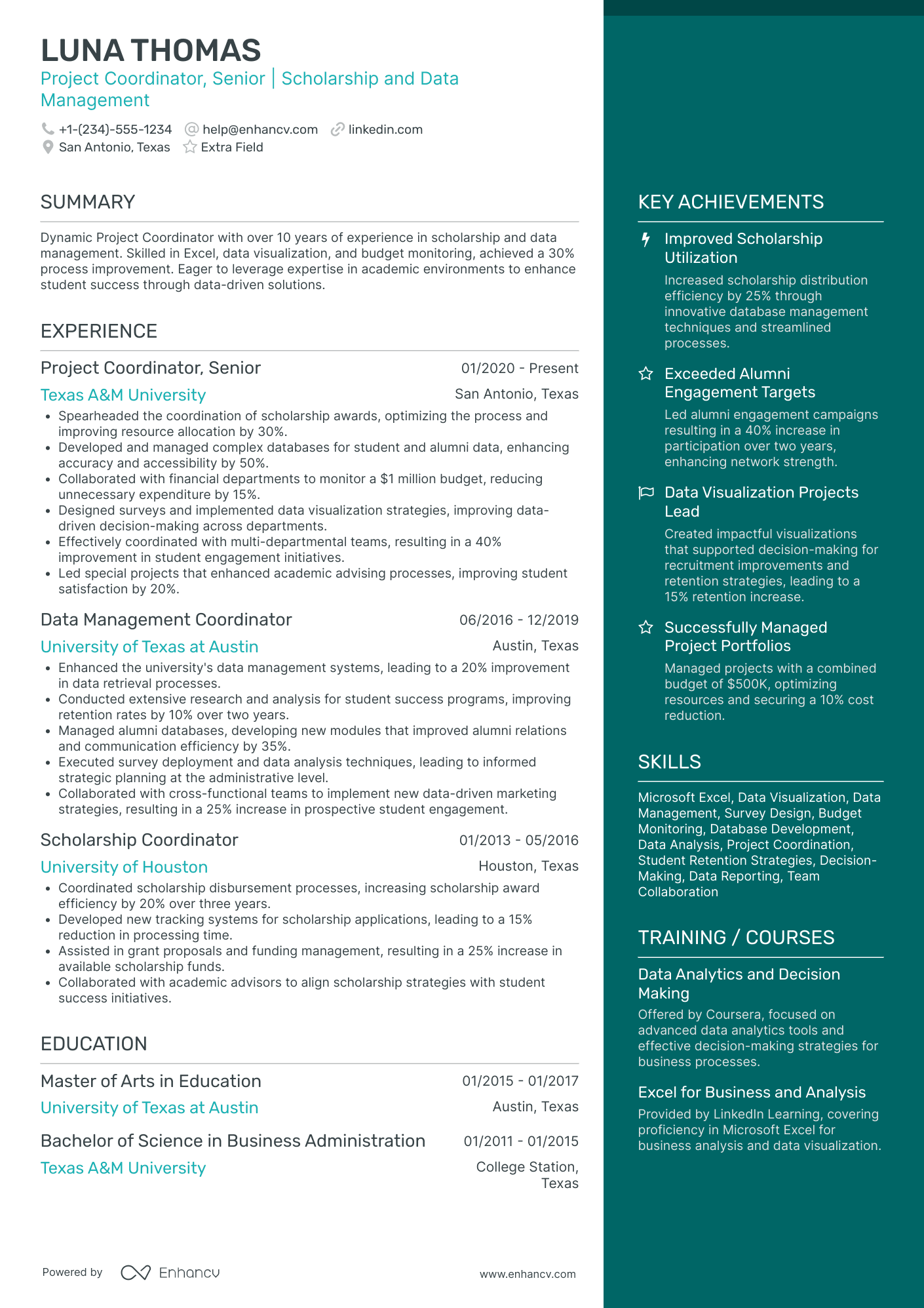 Scholarship Advisor Resume Example