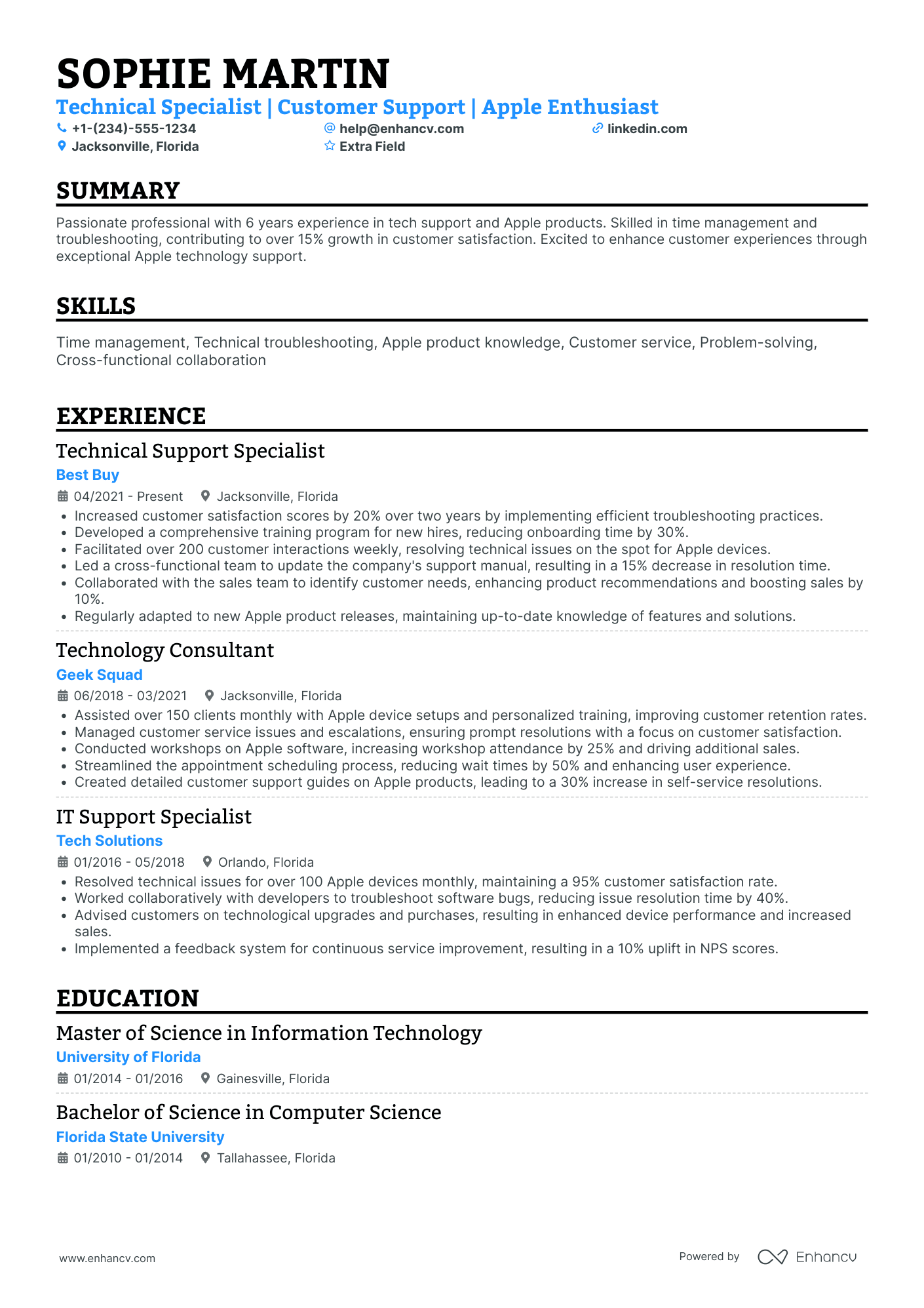 Apple Genius Bar Technician Resume Example