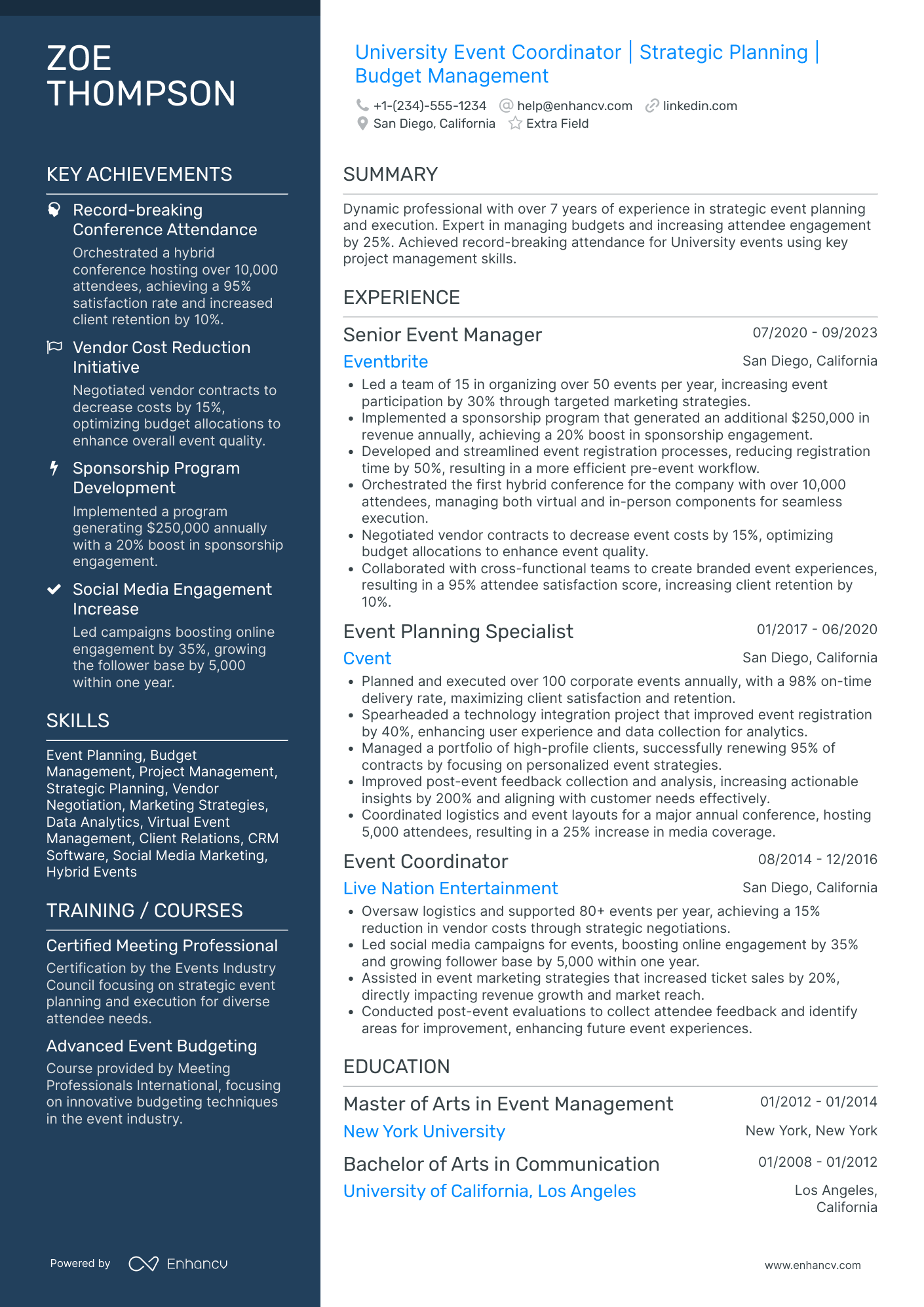 University Event Coordinator Resume Example