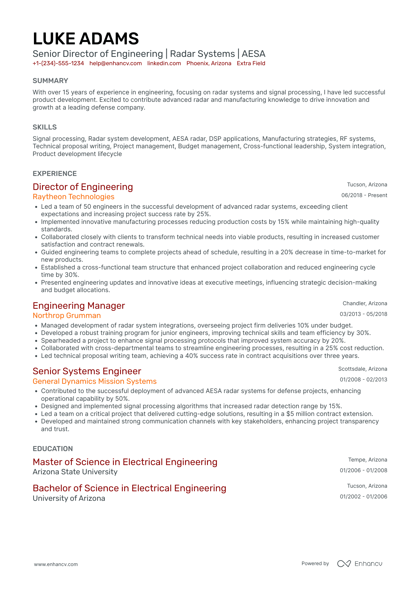 Executive Director of Engineering Resume Example