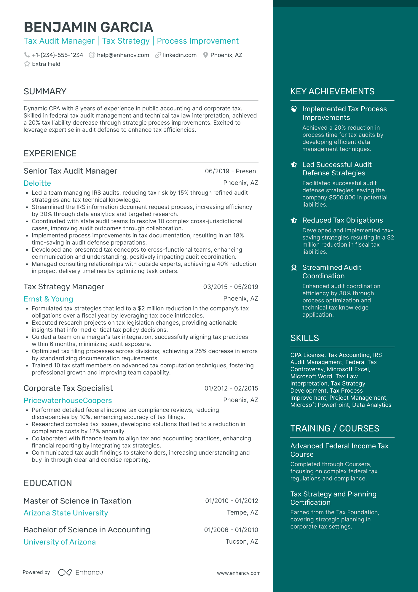 Tax Audit Manager Resume Example