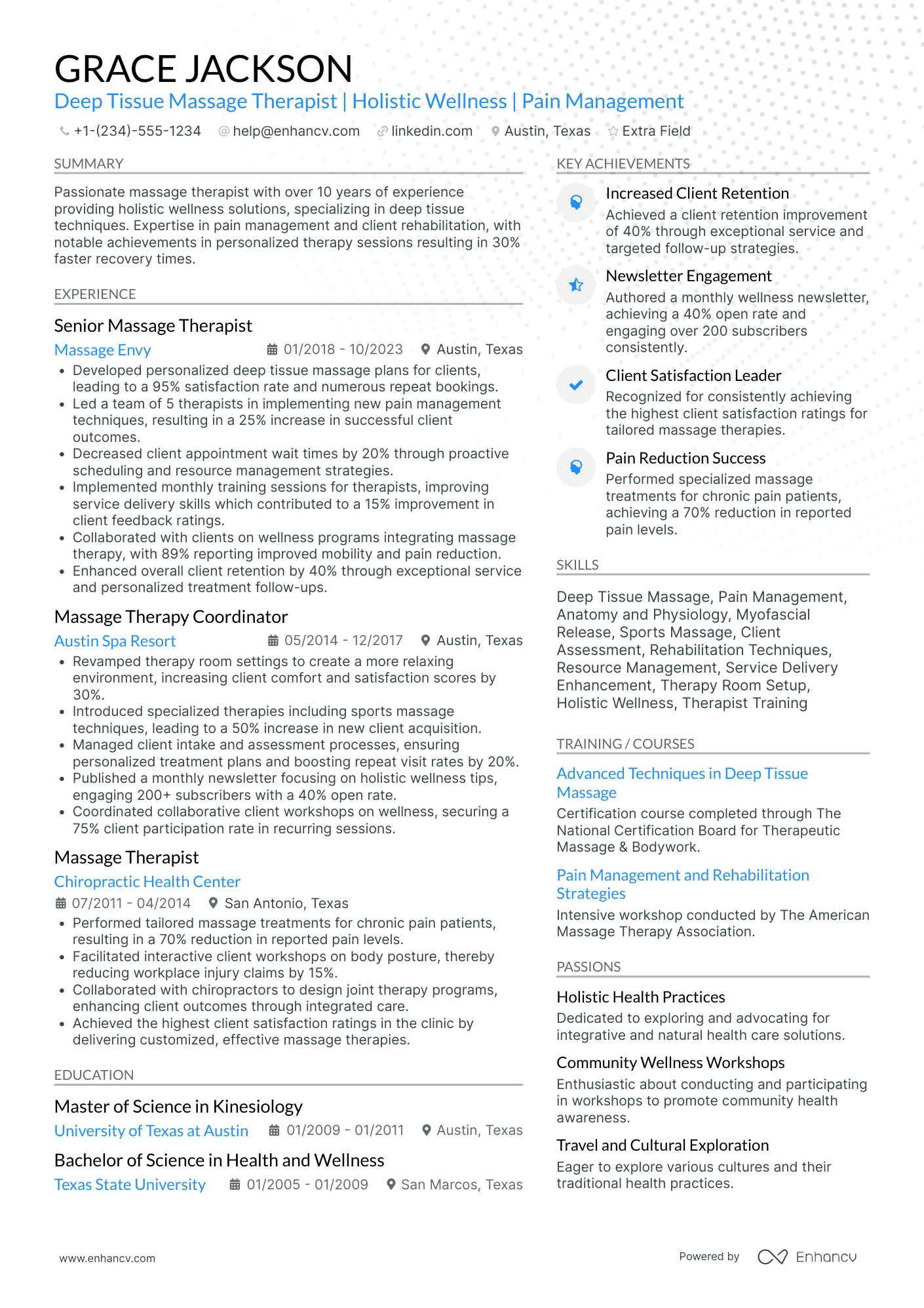 Deep Tissue Massage Therapist Resume Example