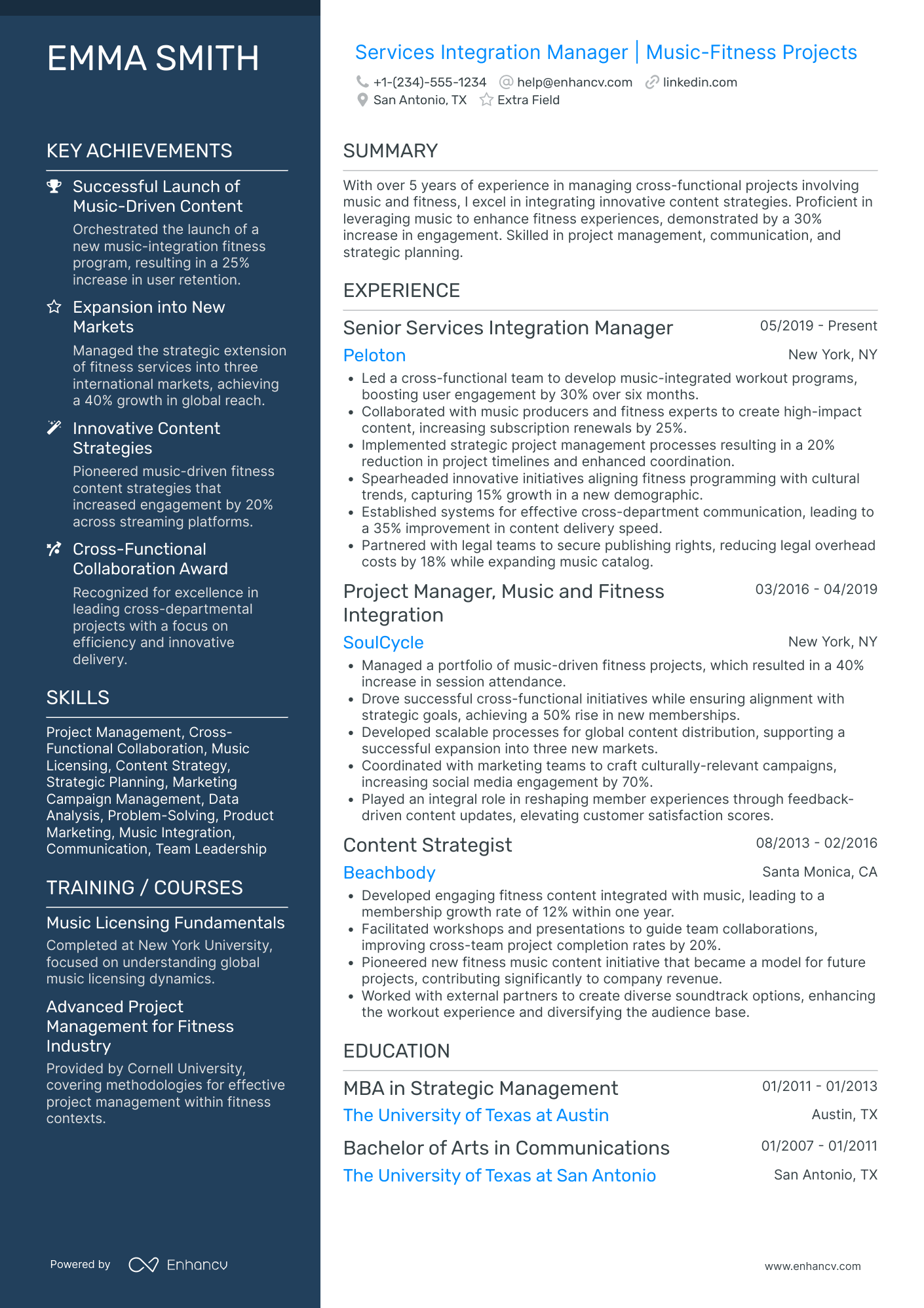 Fitness Studio Manager Resume Example