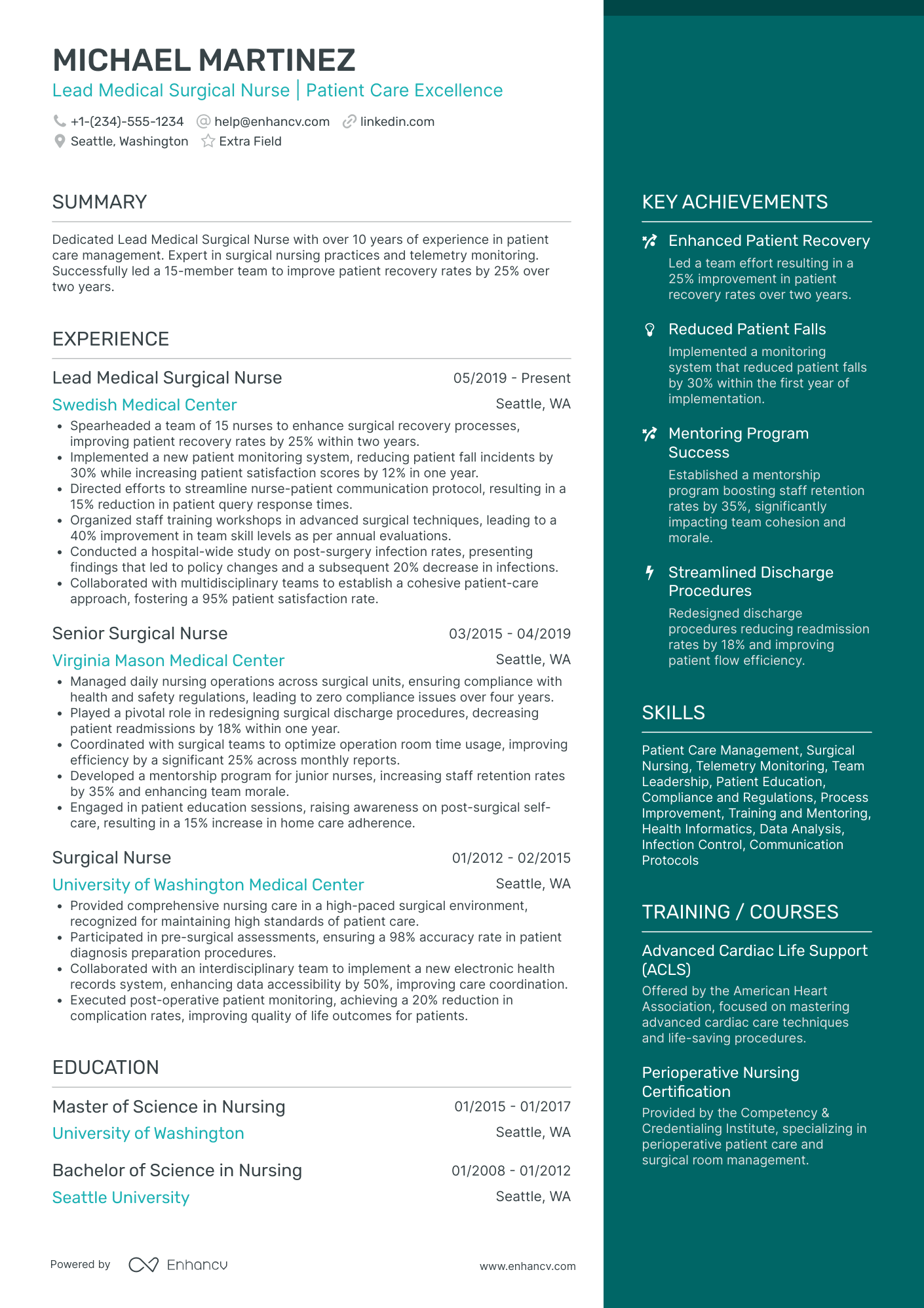 Lead Medical Surgical Nurse Resume Example