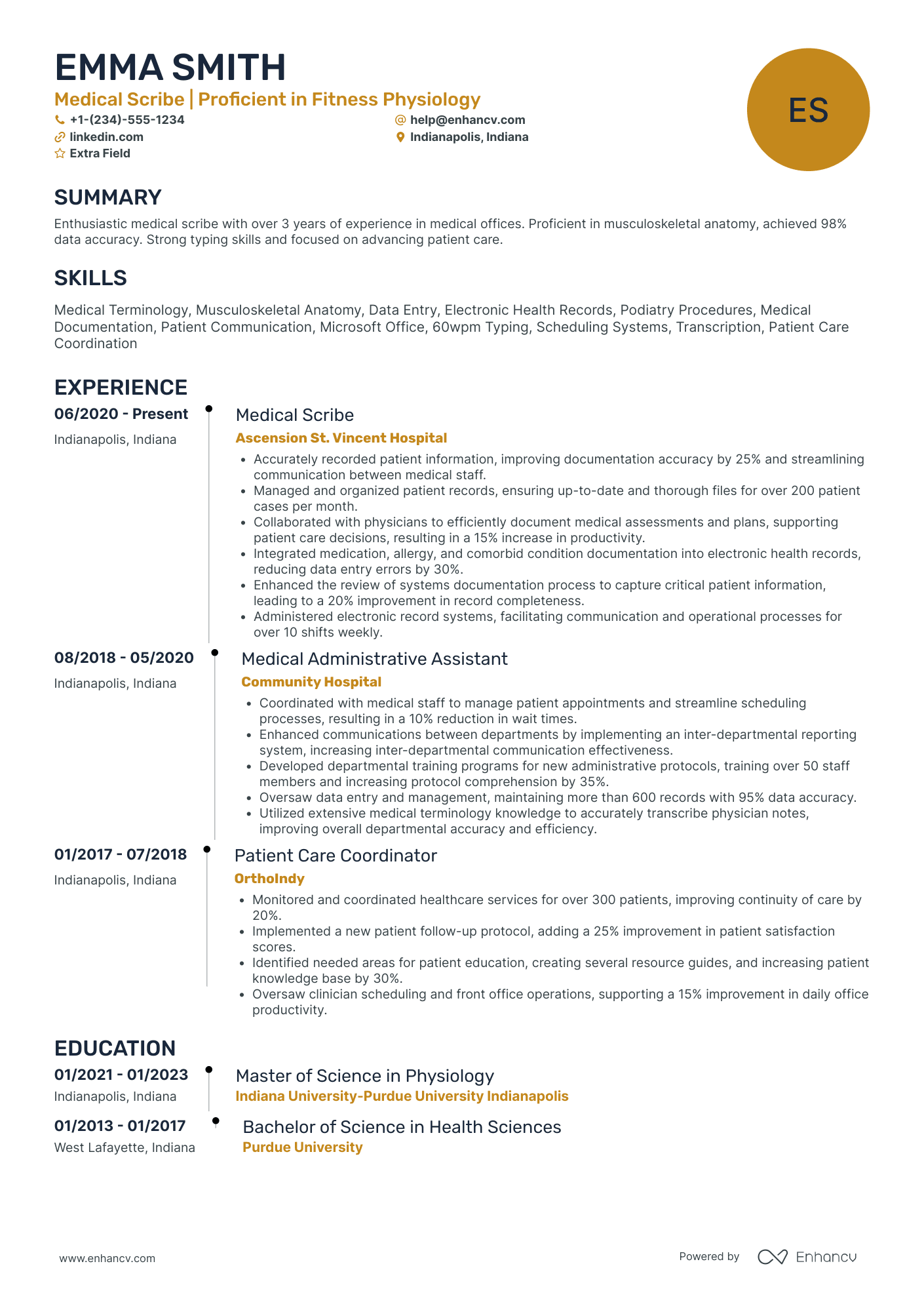 Senior Medical Scribe Resume Example