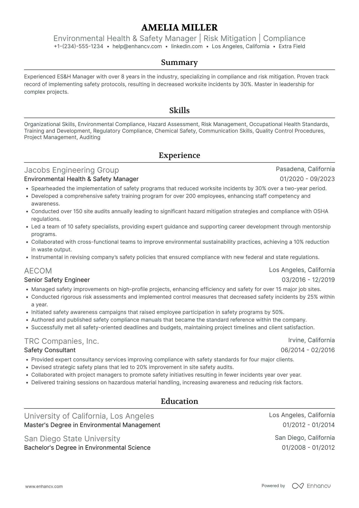 Vice President of Environmental, Health, and Safety Resume Example