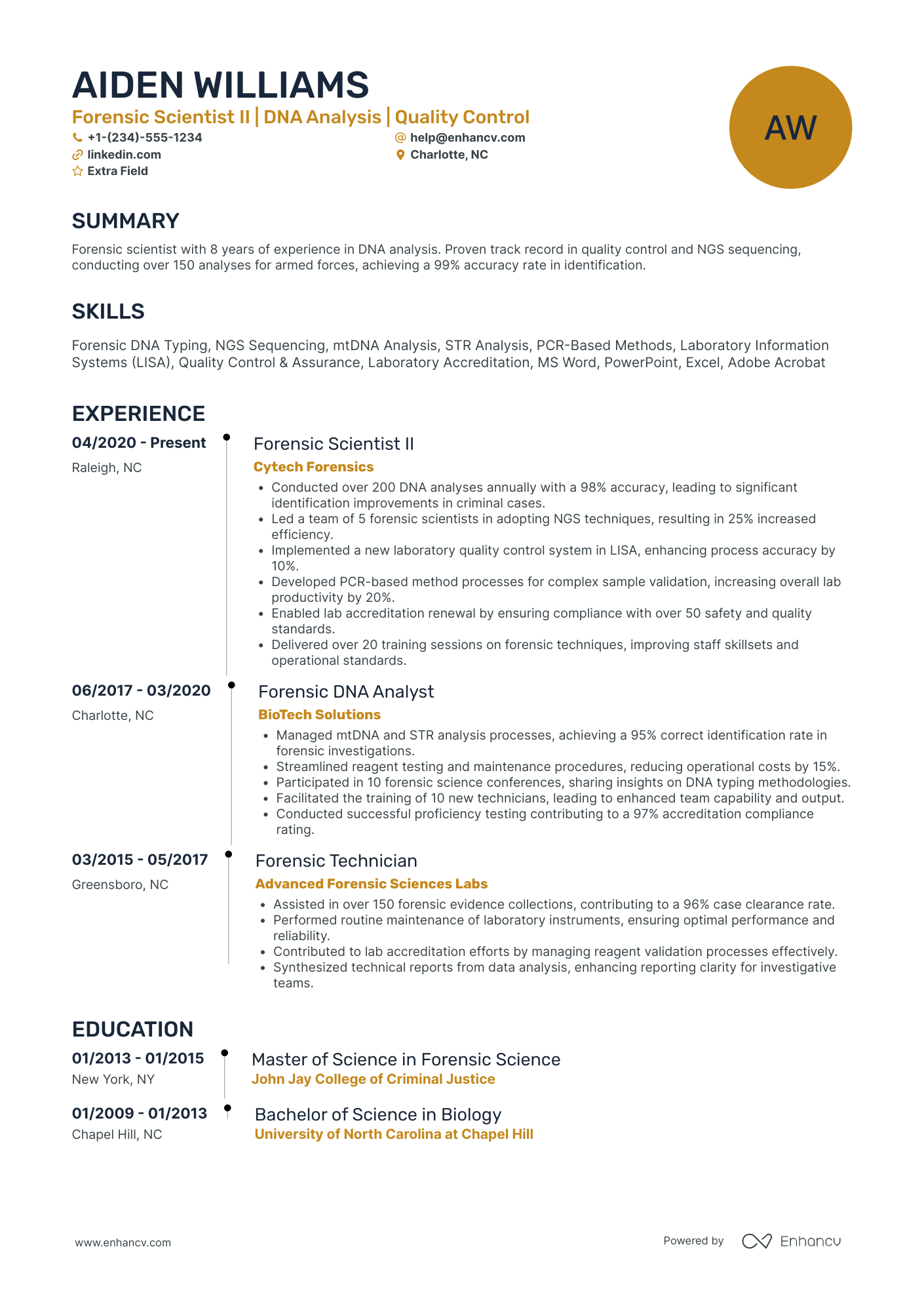 Forensic Scientist Resume Example