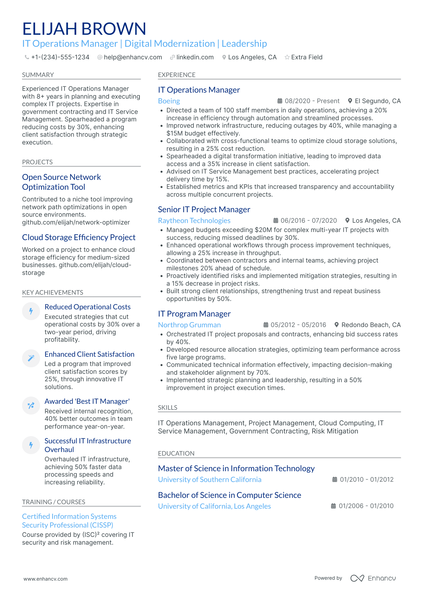 Tech Operations Manager Resume Example