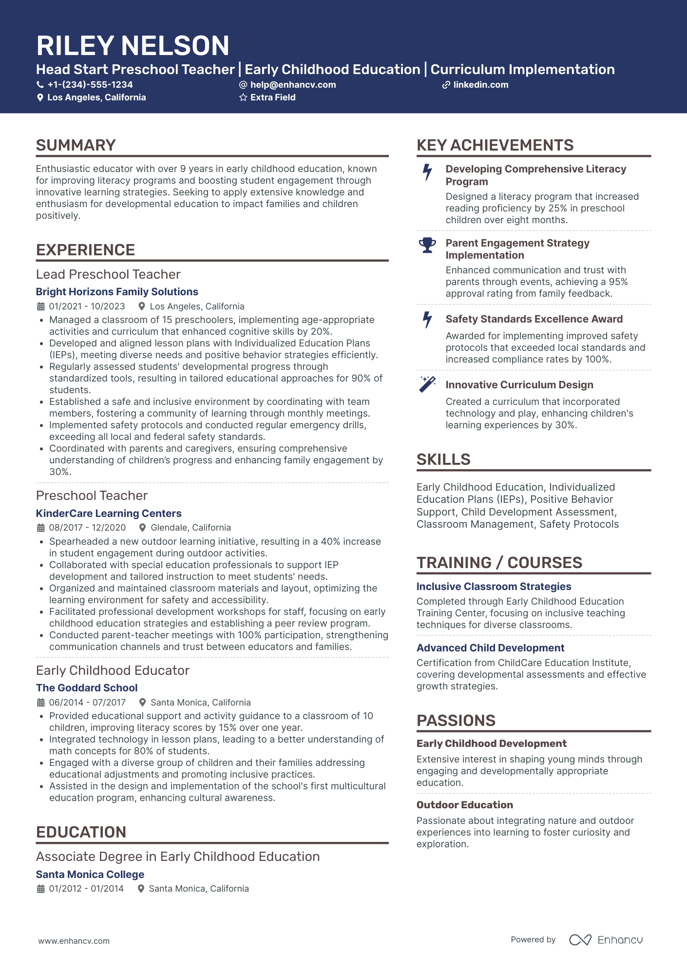 Head Start Preschool Teacher Resume Example