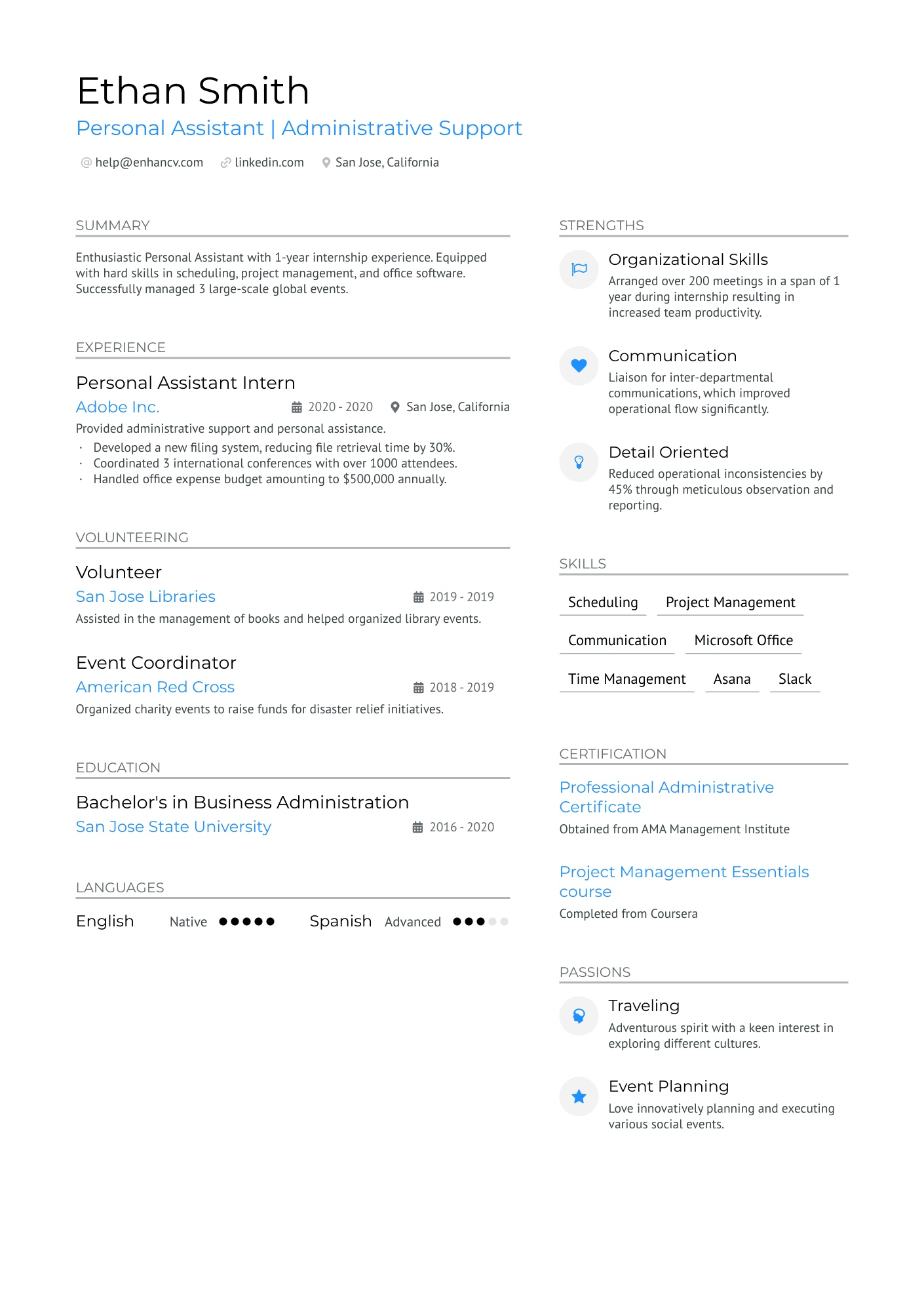 Entry Level Personal Assistant Resume Example