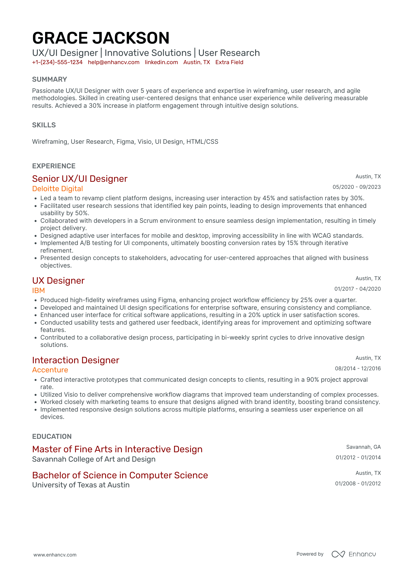 Silicon Valley Mid Level UX Designer Resume Example