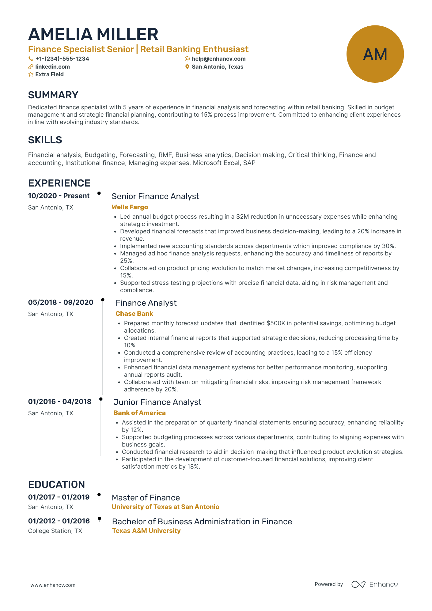 Retail Finance Specialist Resume Example