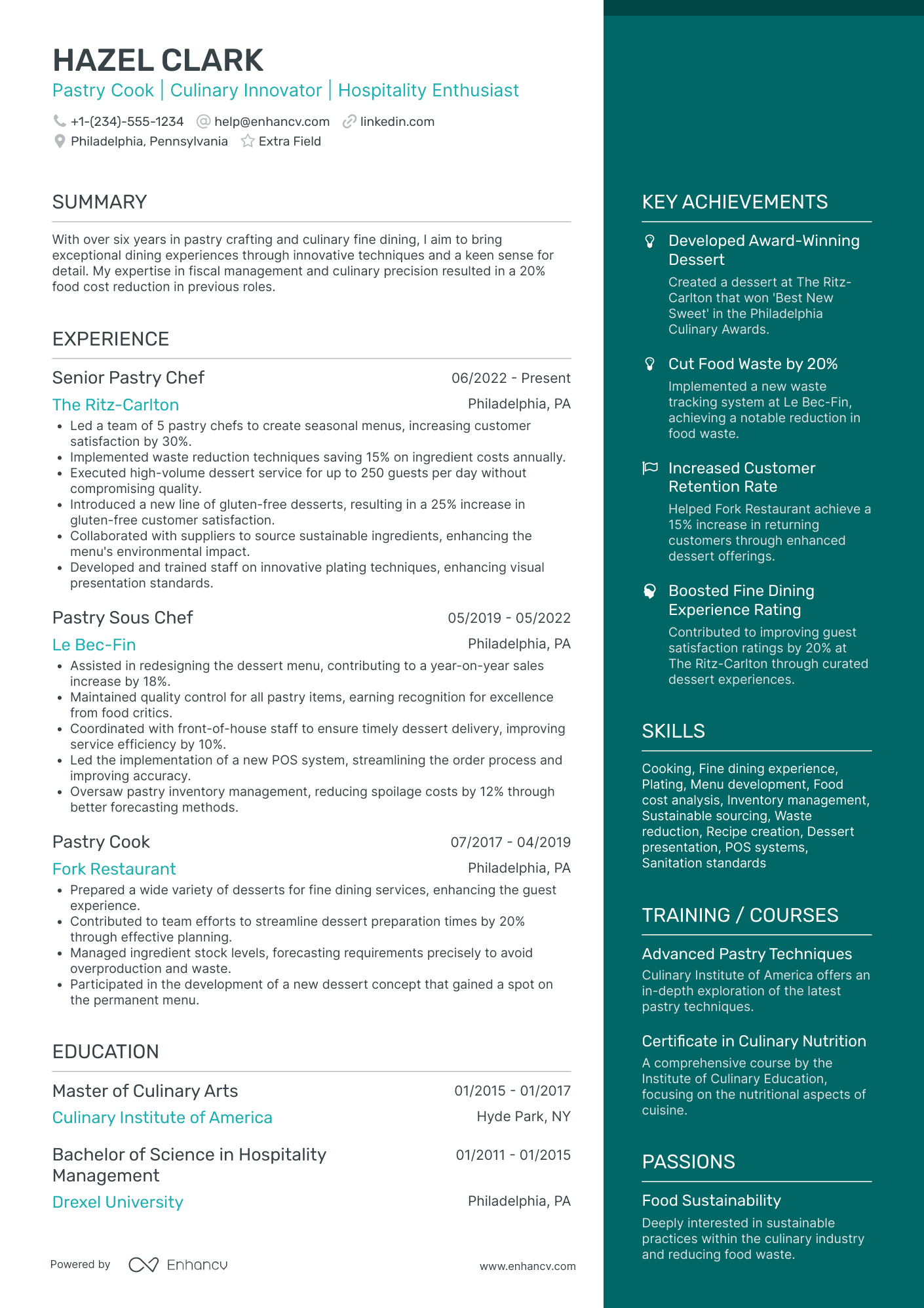 Pastry Cook Resume Example