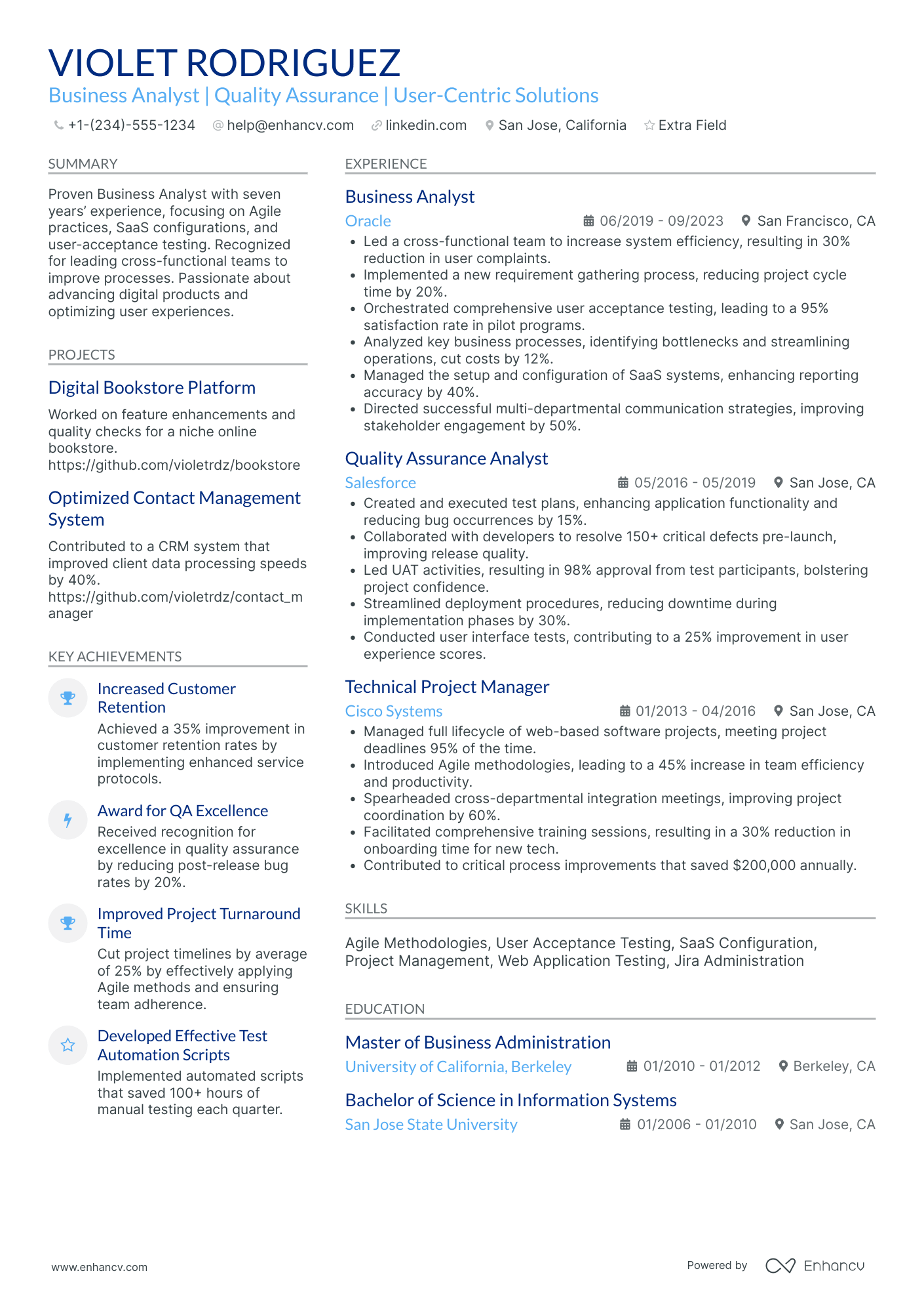 QA Business Analyst Resume Example