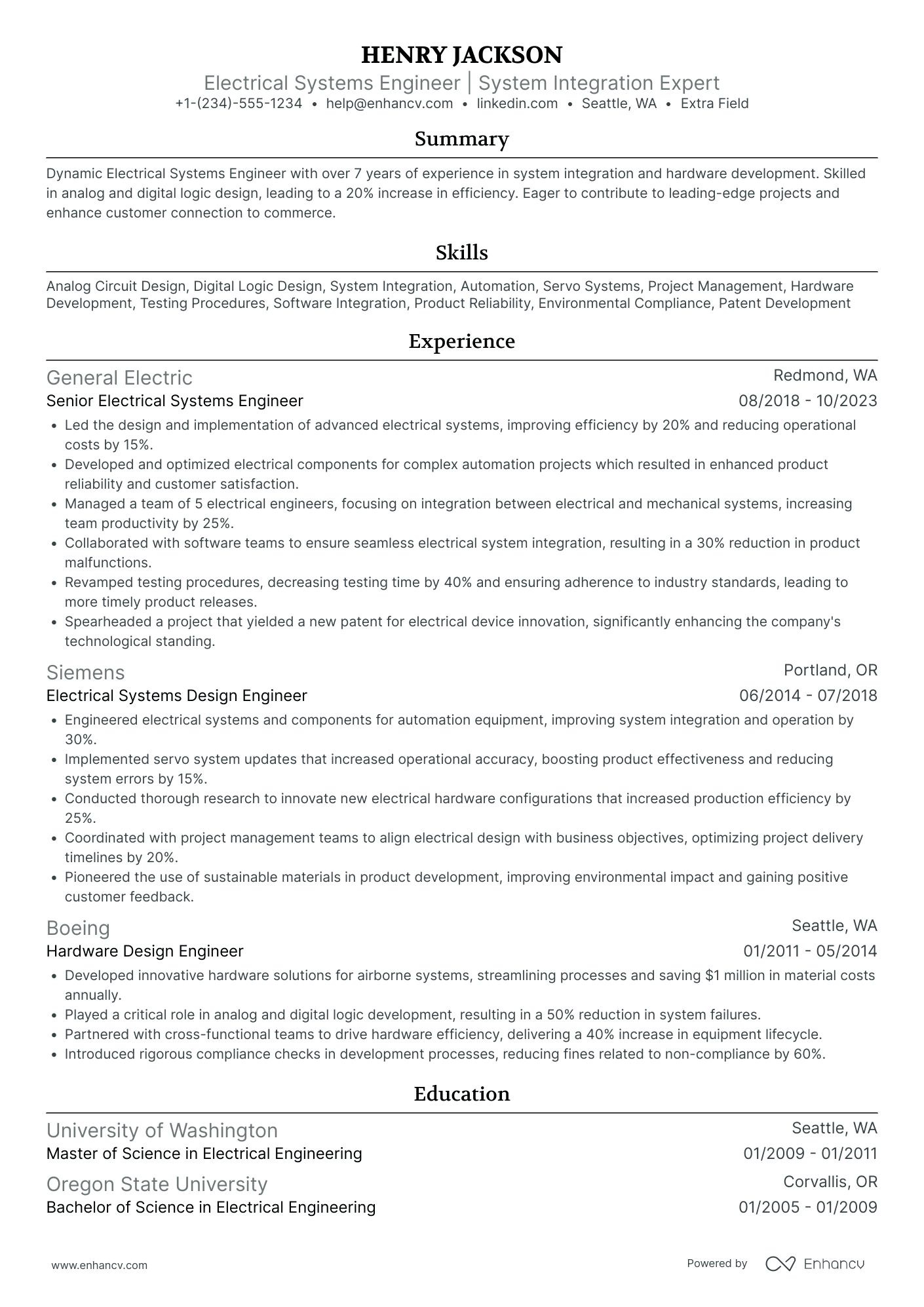 Electrical Systems Engineer Resume Example