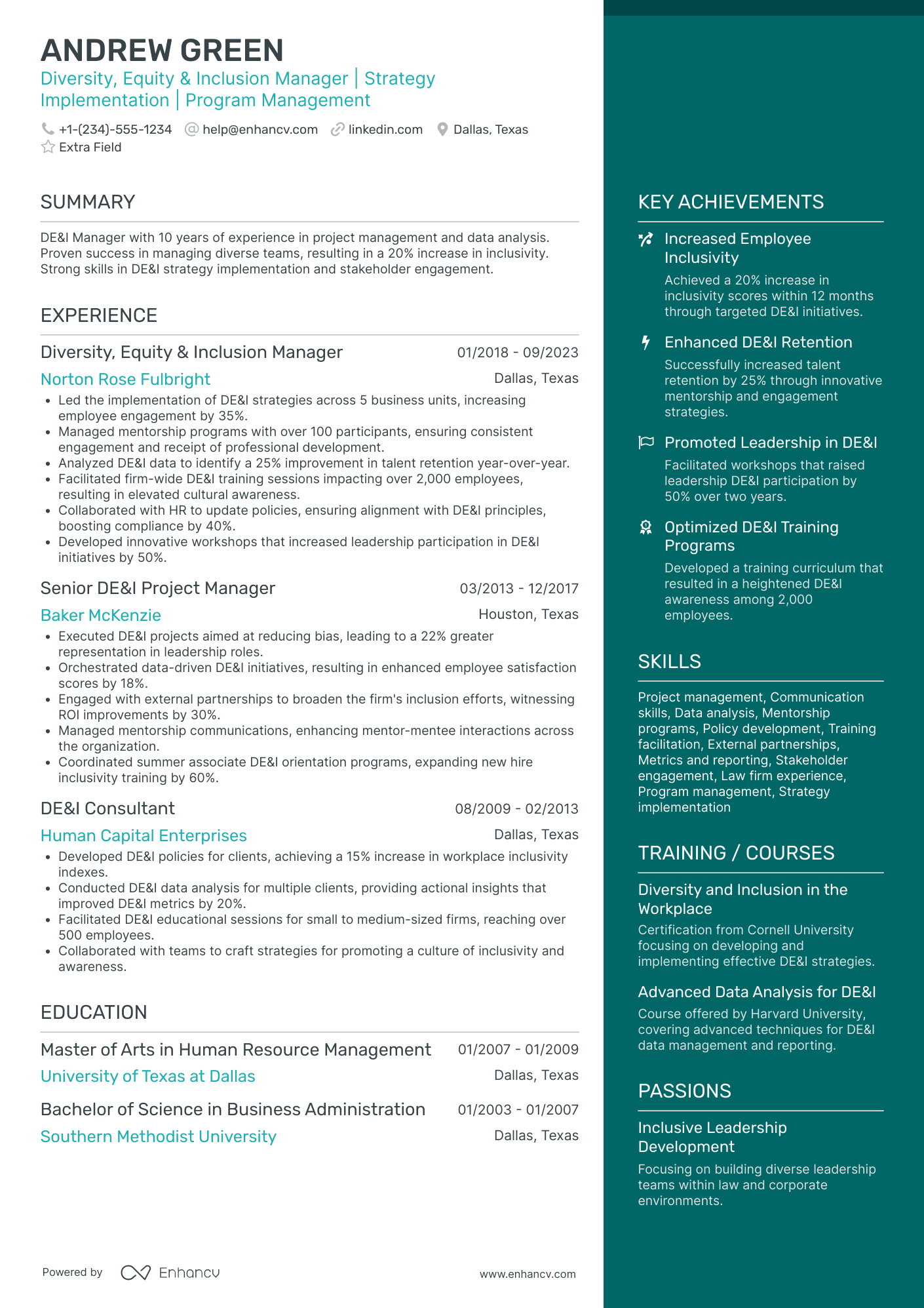 Diversity and Inclusion Project Manager Resume Example