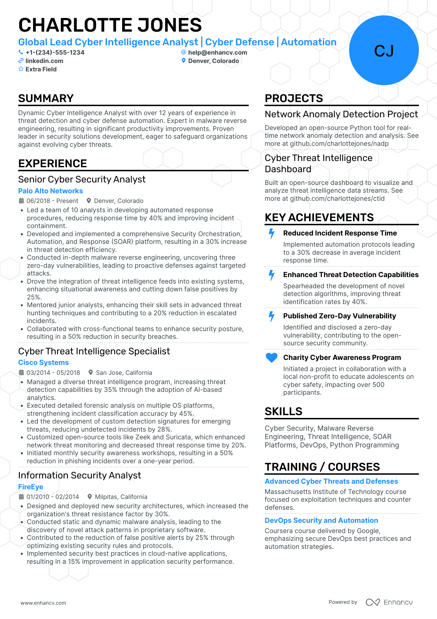 Lead Cyber Security Analyst Resume Example