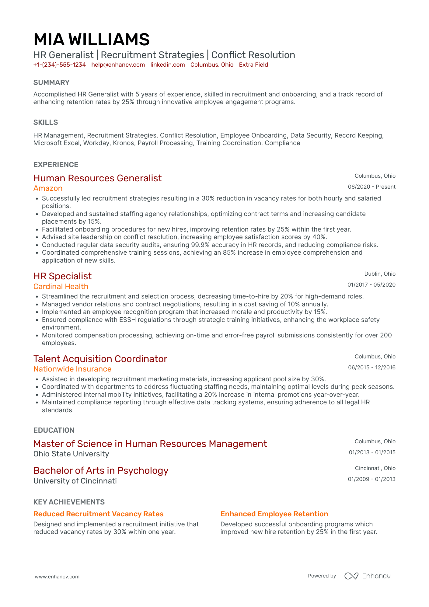 HR Generalist Advisor Resume Example