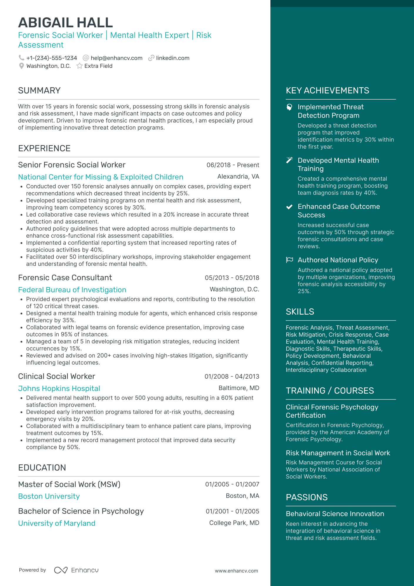 Forensic Social Worker Resume Example