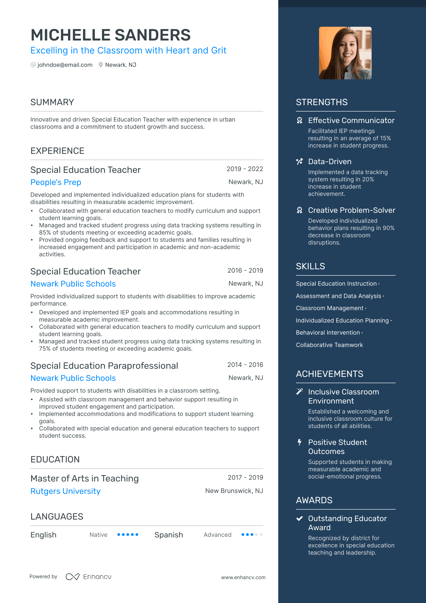 Special Education Teacher Resume Example