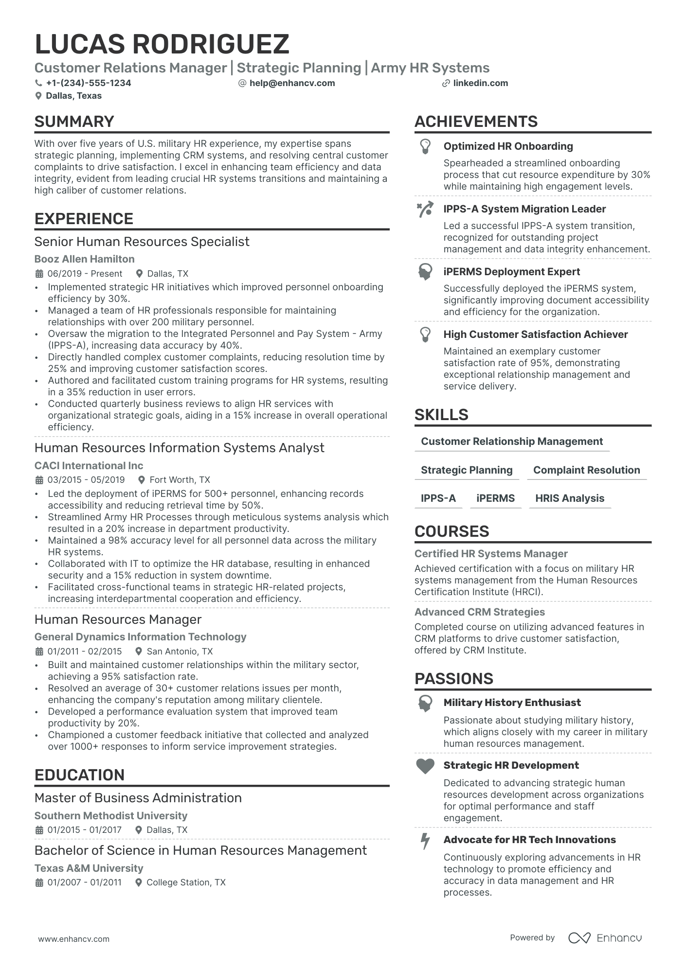 Customer Relations Manager Resume Example