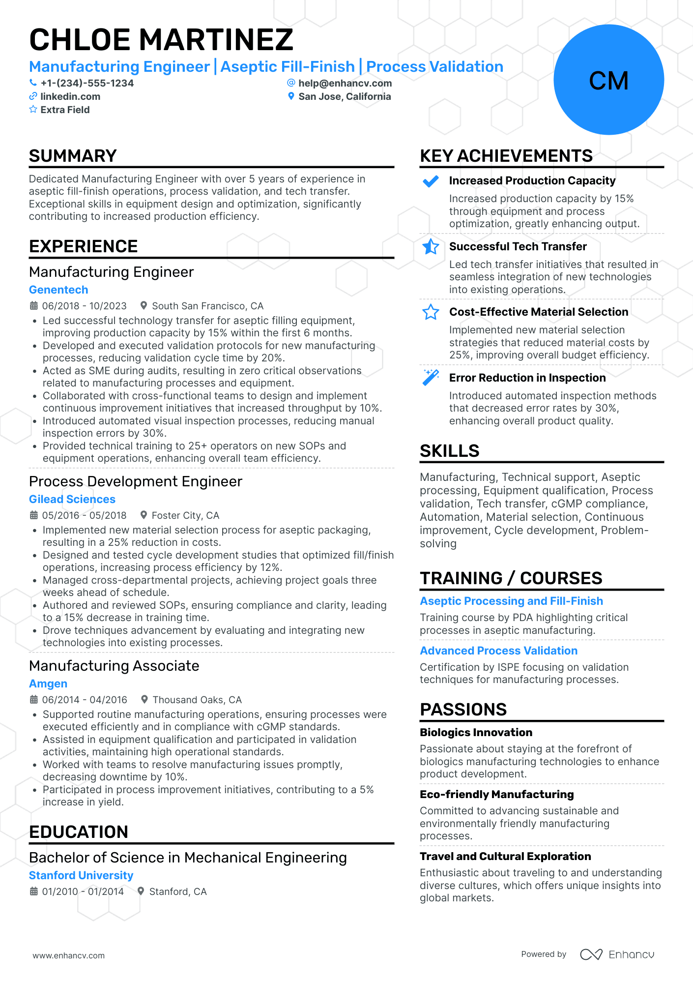 Manufacturing Validation Engineer Resume Example