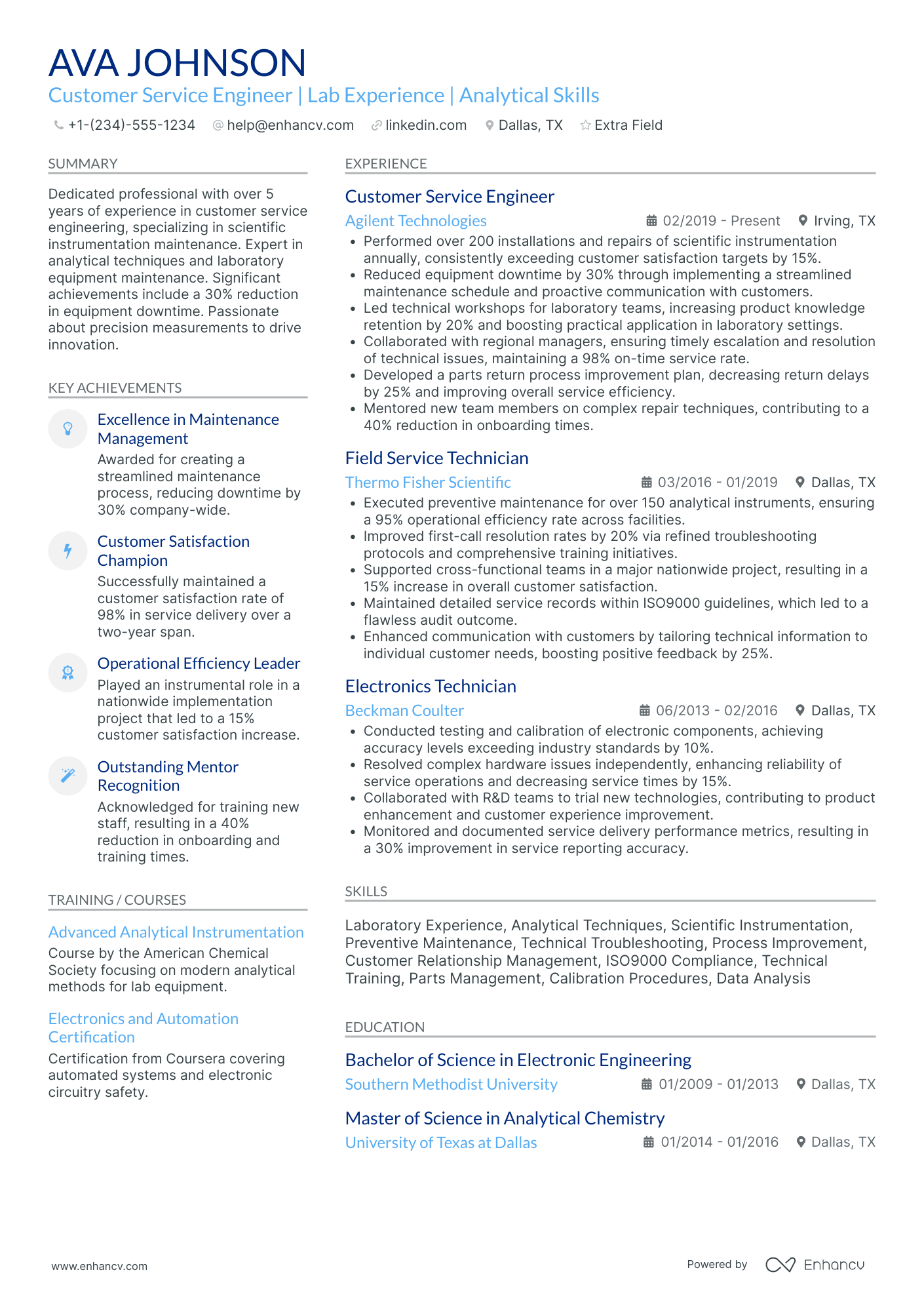 Customer Service Engineer Resume Example