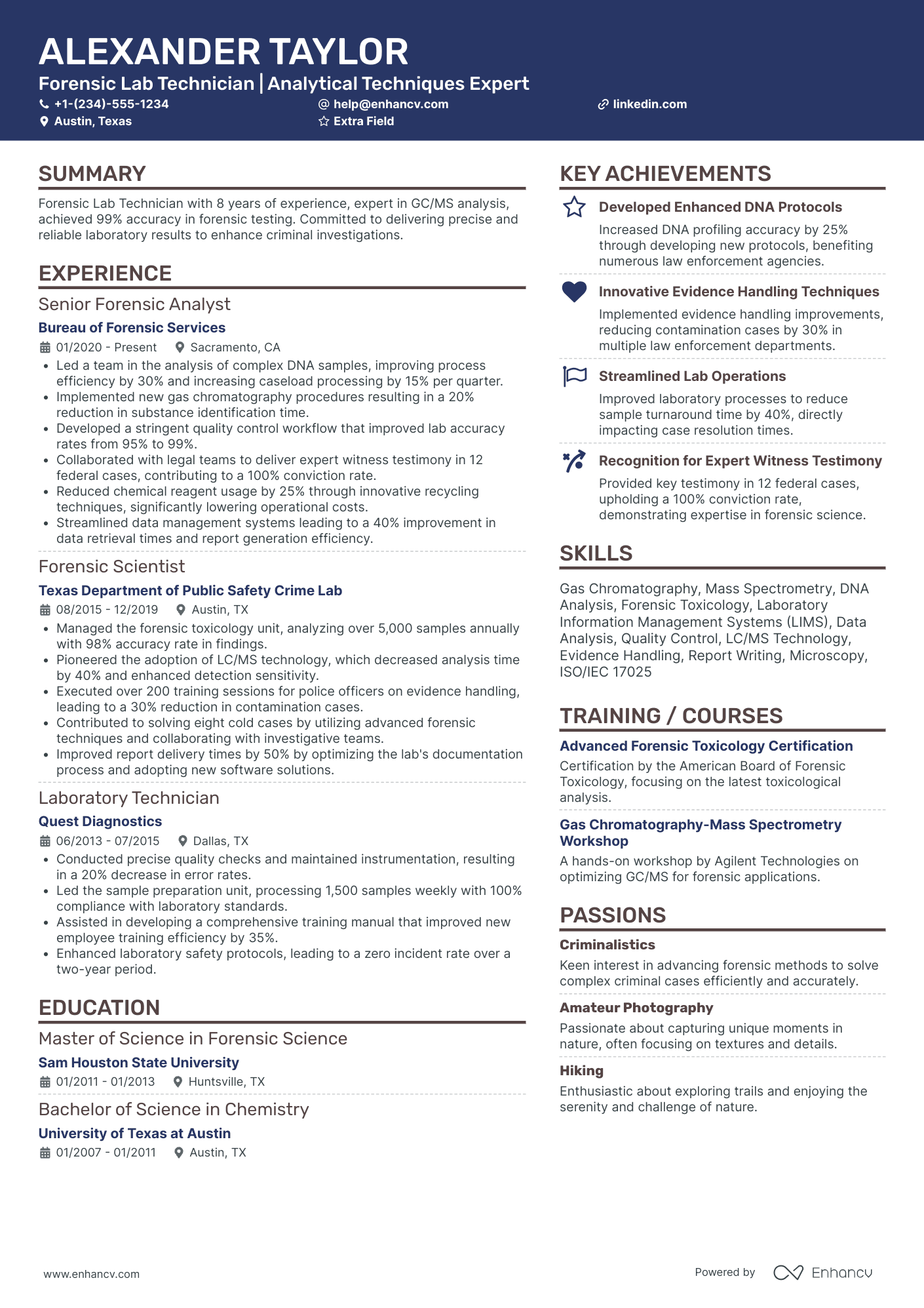 Forensic Lab Technician Resume Example