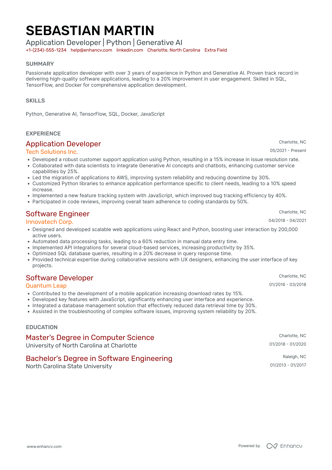 Python Mobile App Developer Resume Example