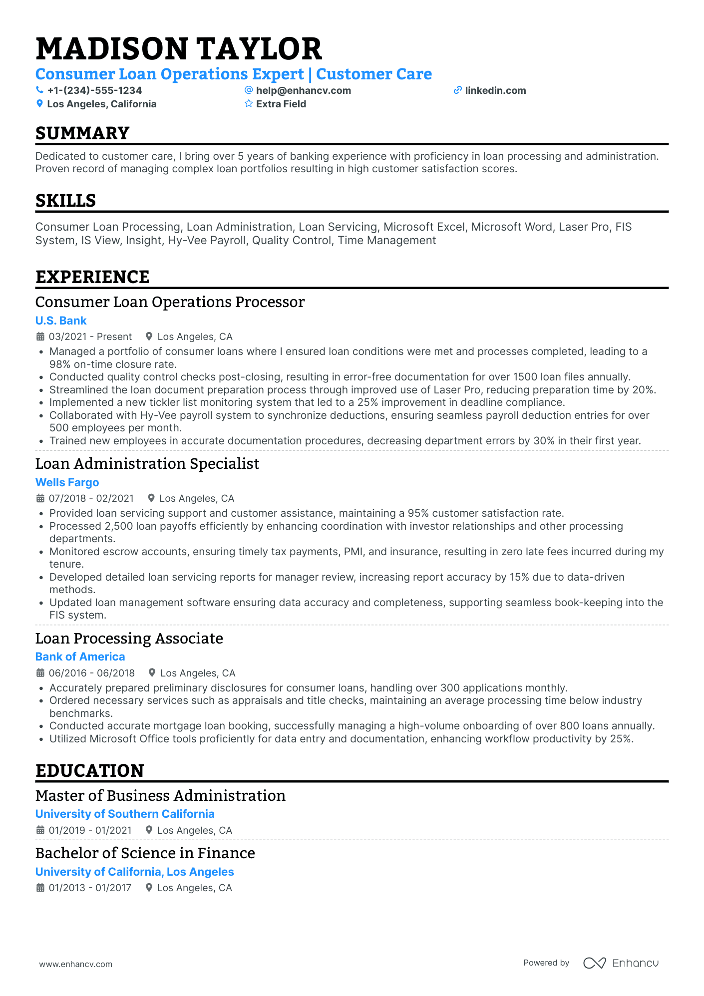 Consumer Loan Processor Resume Example