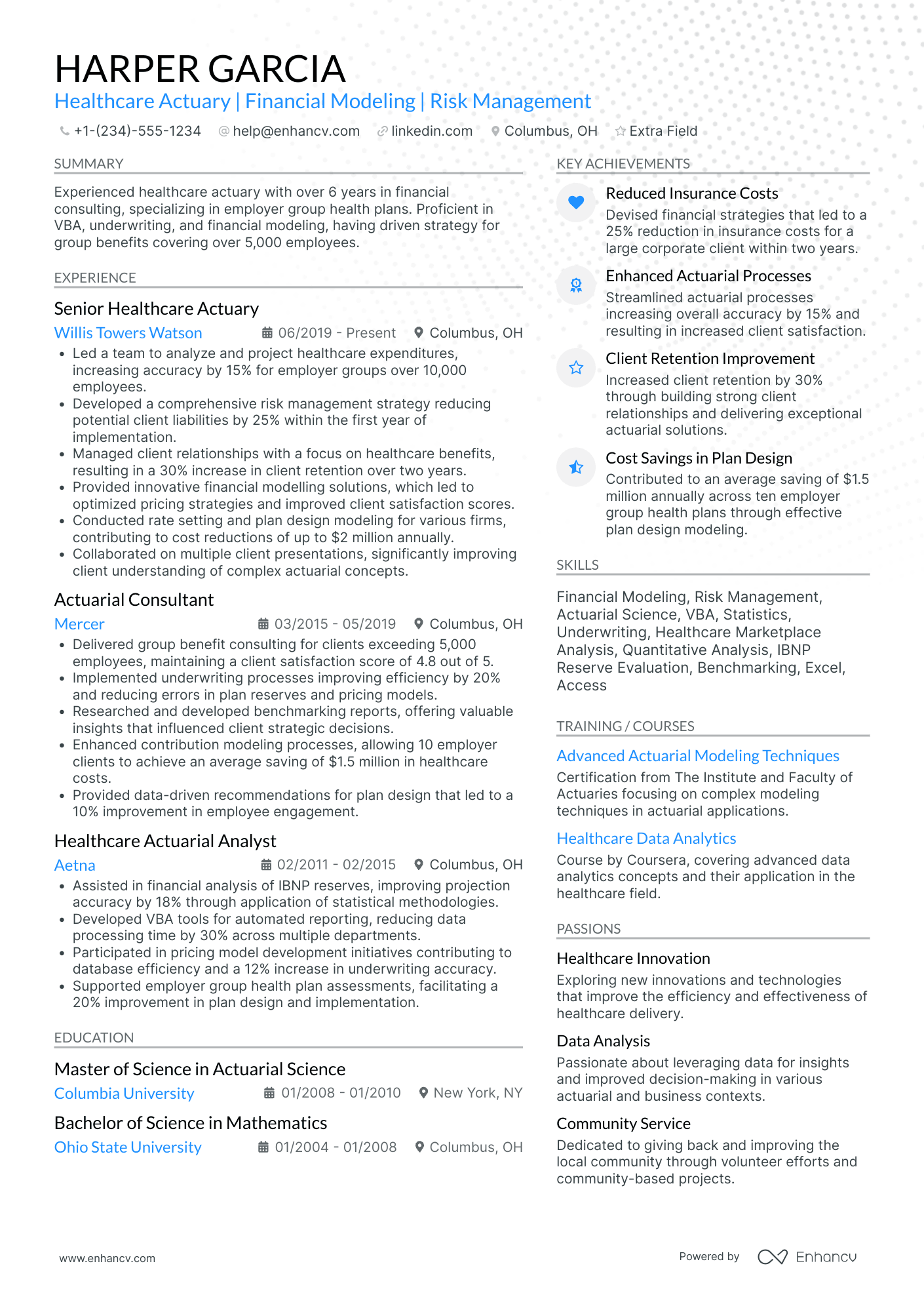 Healthcare Actuary Resume Example