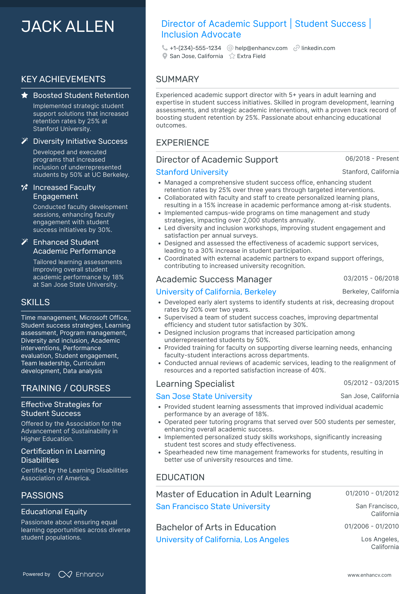 Academic Services Director Resume Example