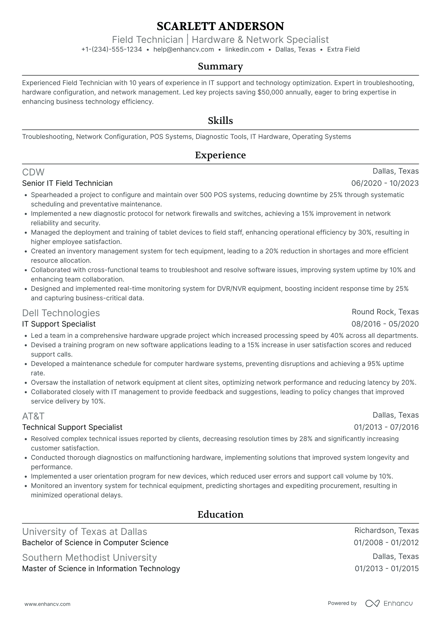 IT Field Technician Resume Example