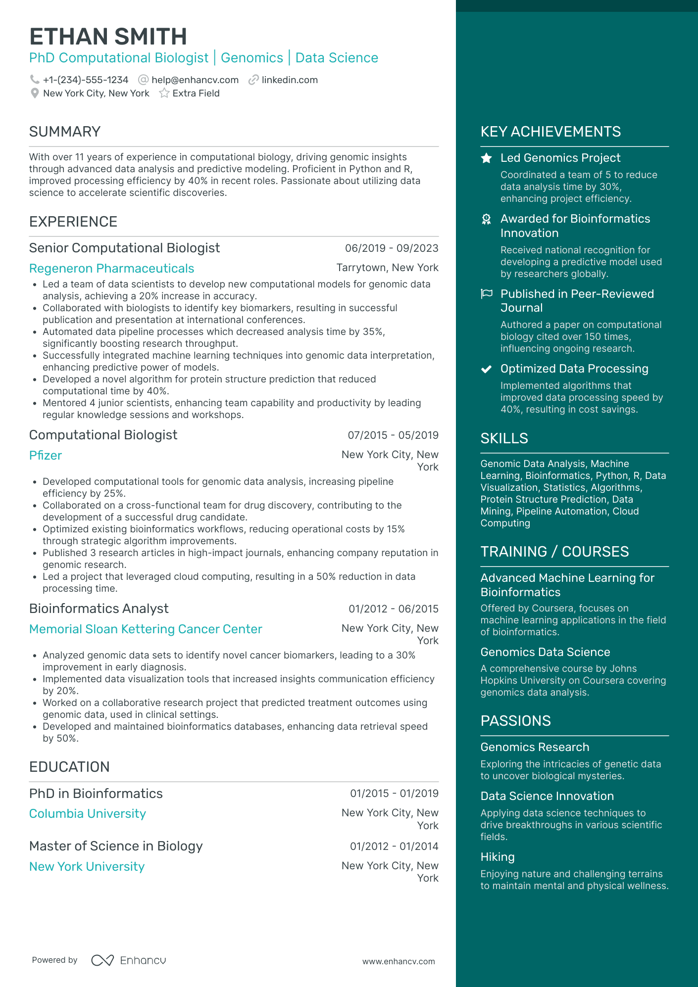 PhD Computational Biologist Resume Example