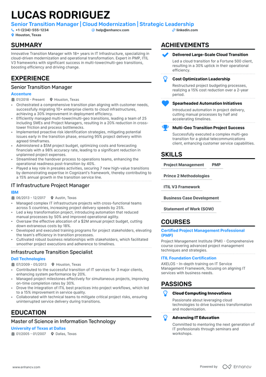 Transition Manager Resume Example
