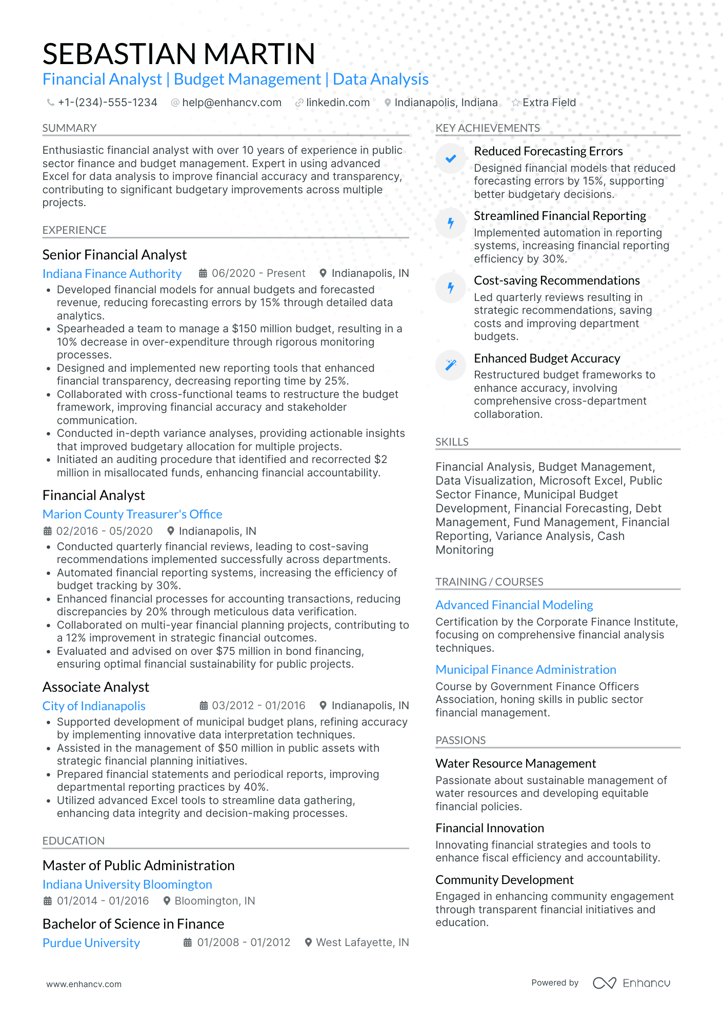 CPA Budget Analyst Resume Example