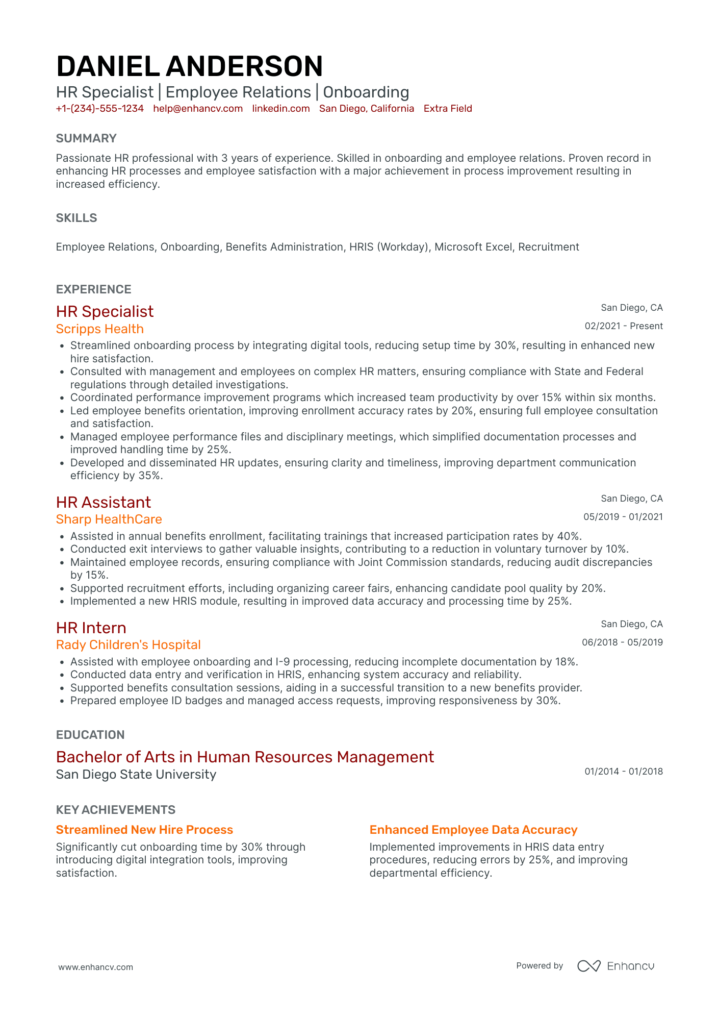 HR Assistant Coordinator Resume Example