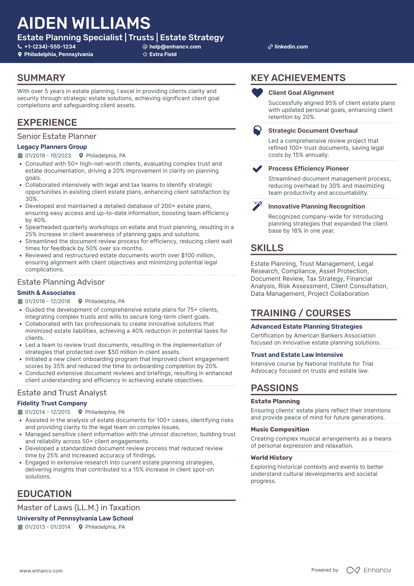 Estate Planning Financial Advisor Resume Example