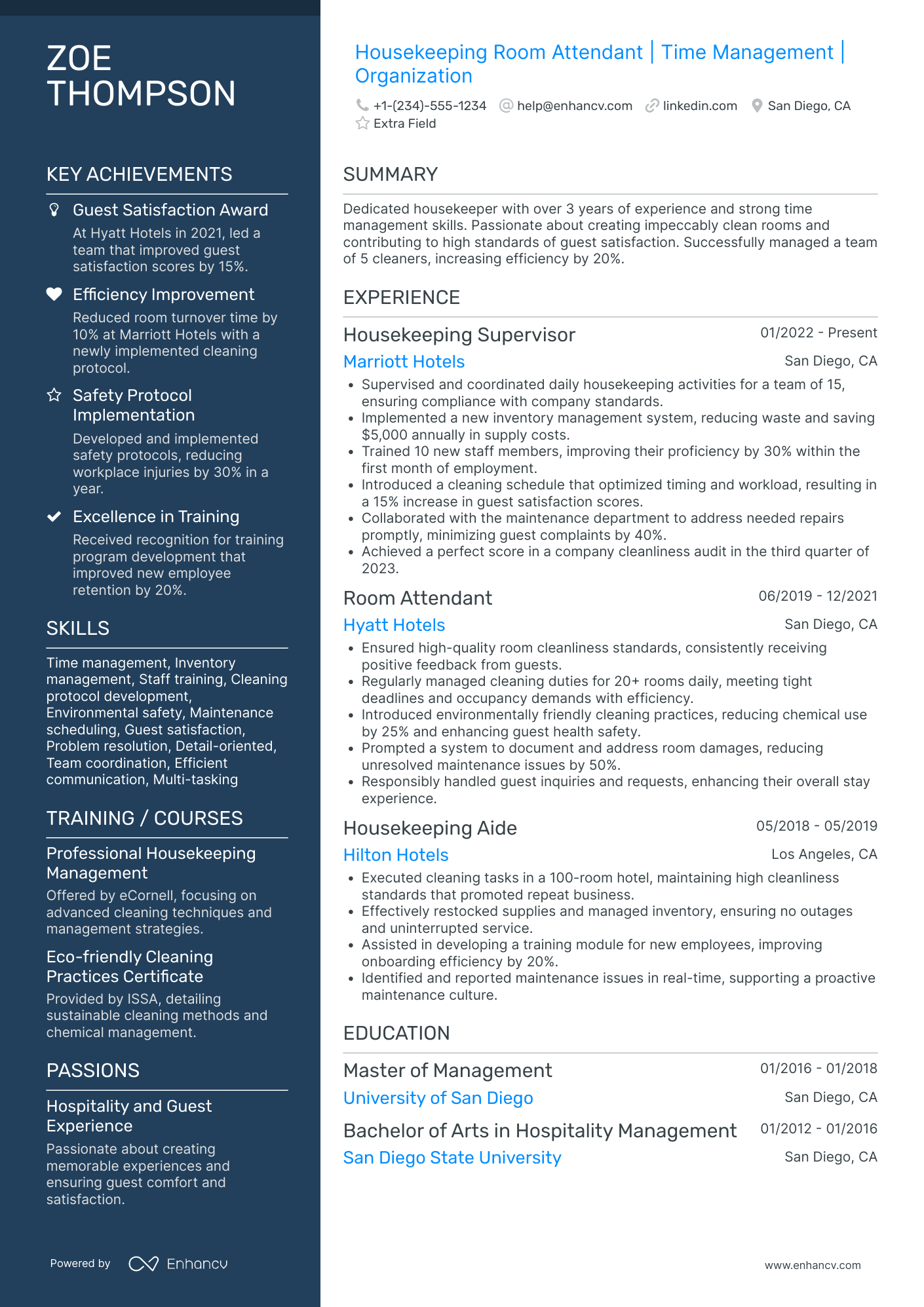 Cruise Ship Housekeeper Resume Example