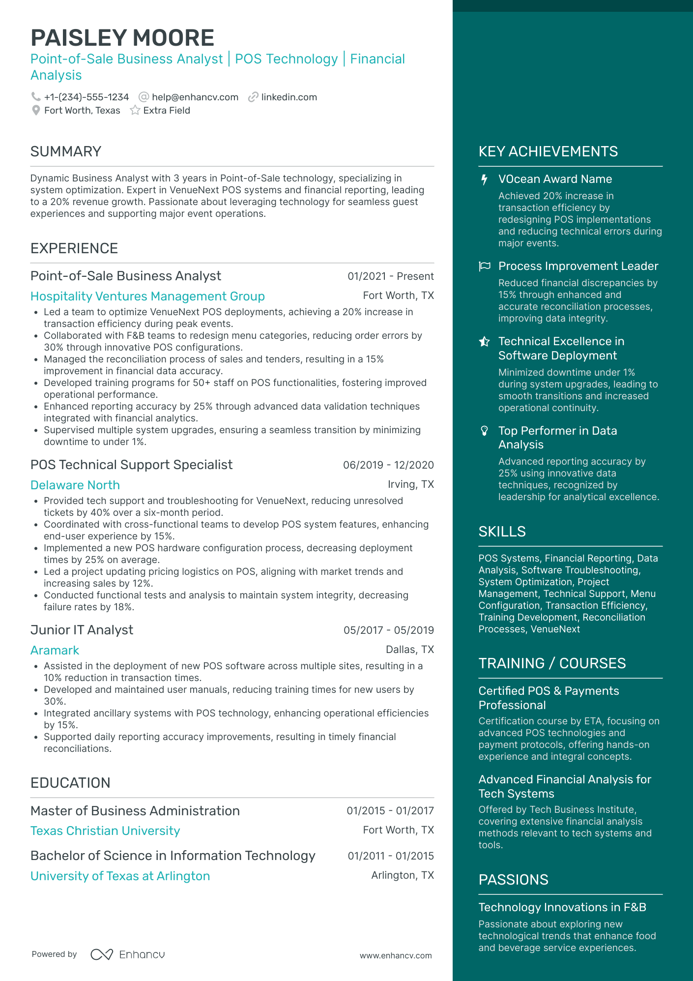 Sales Business Analyst Resume Example