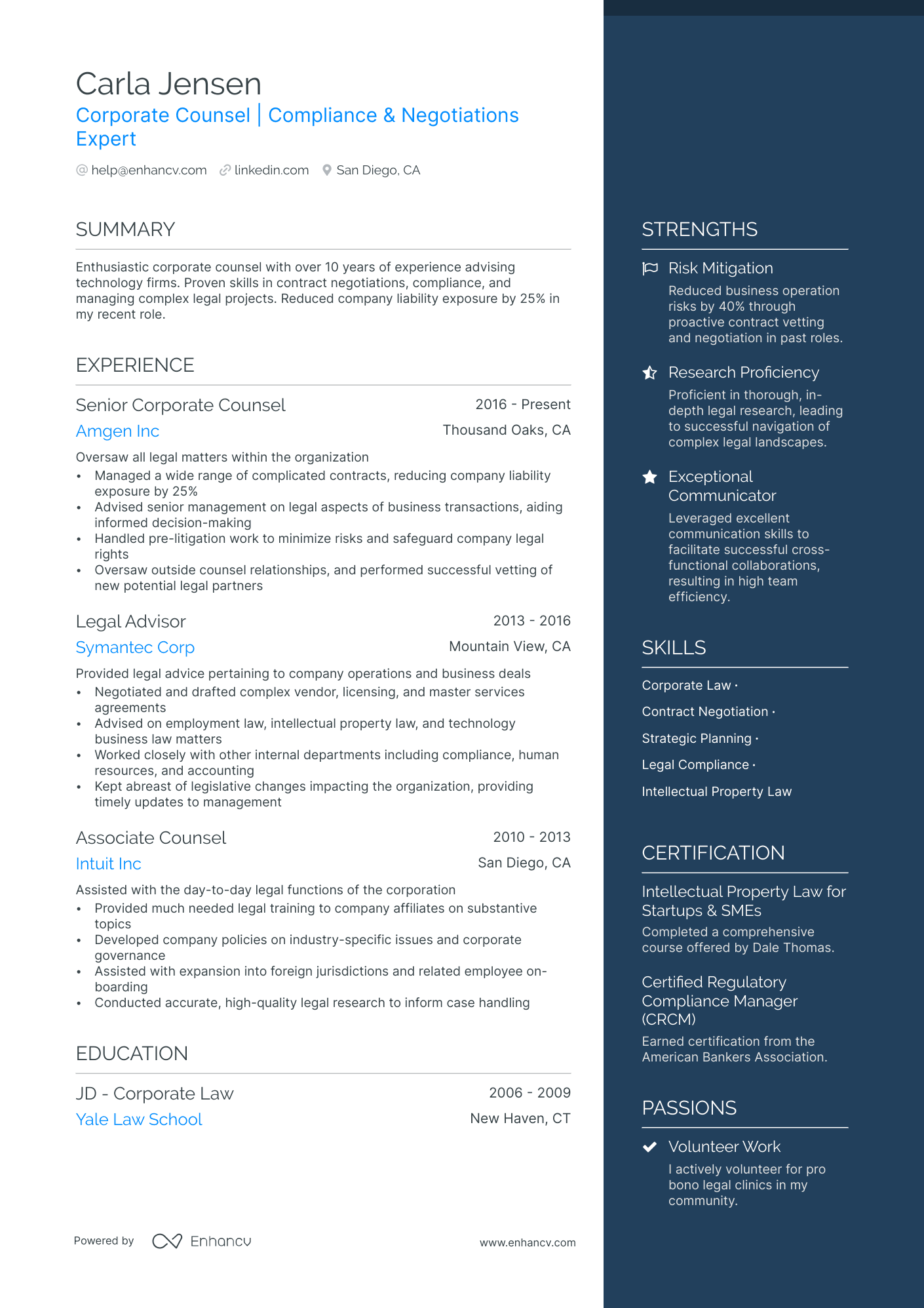 In House Counsel Resume Example