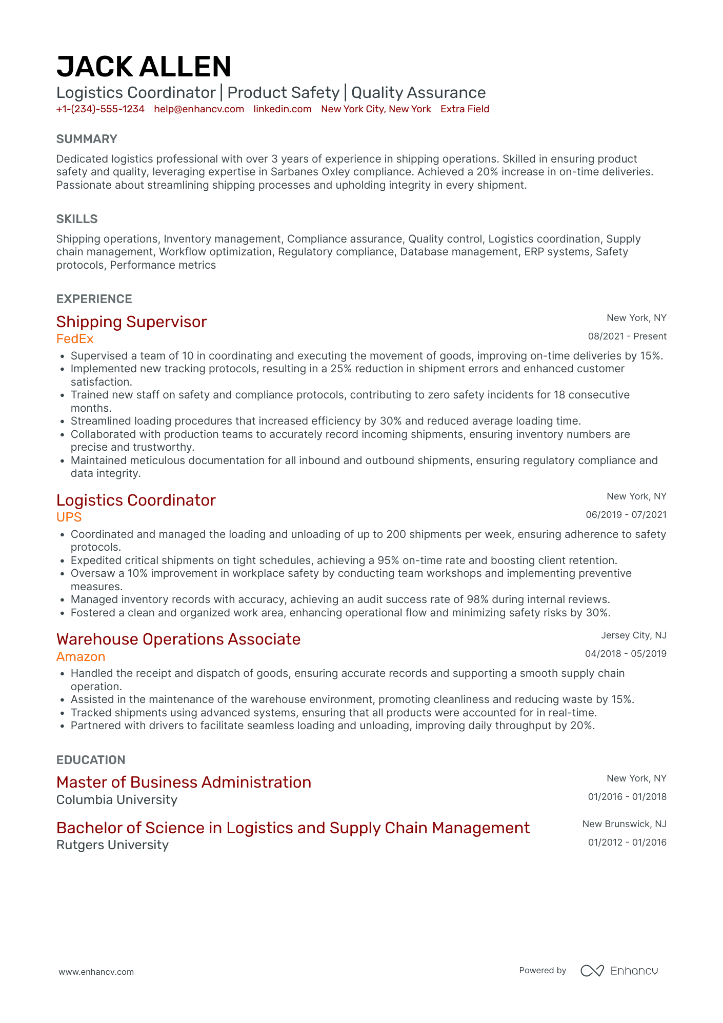 Warehouse Shipping Associate Resume Example