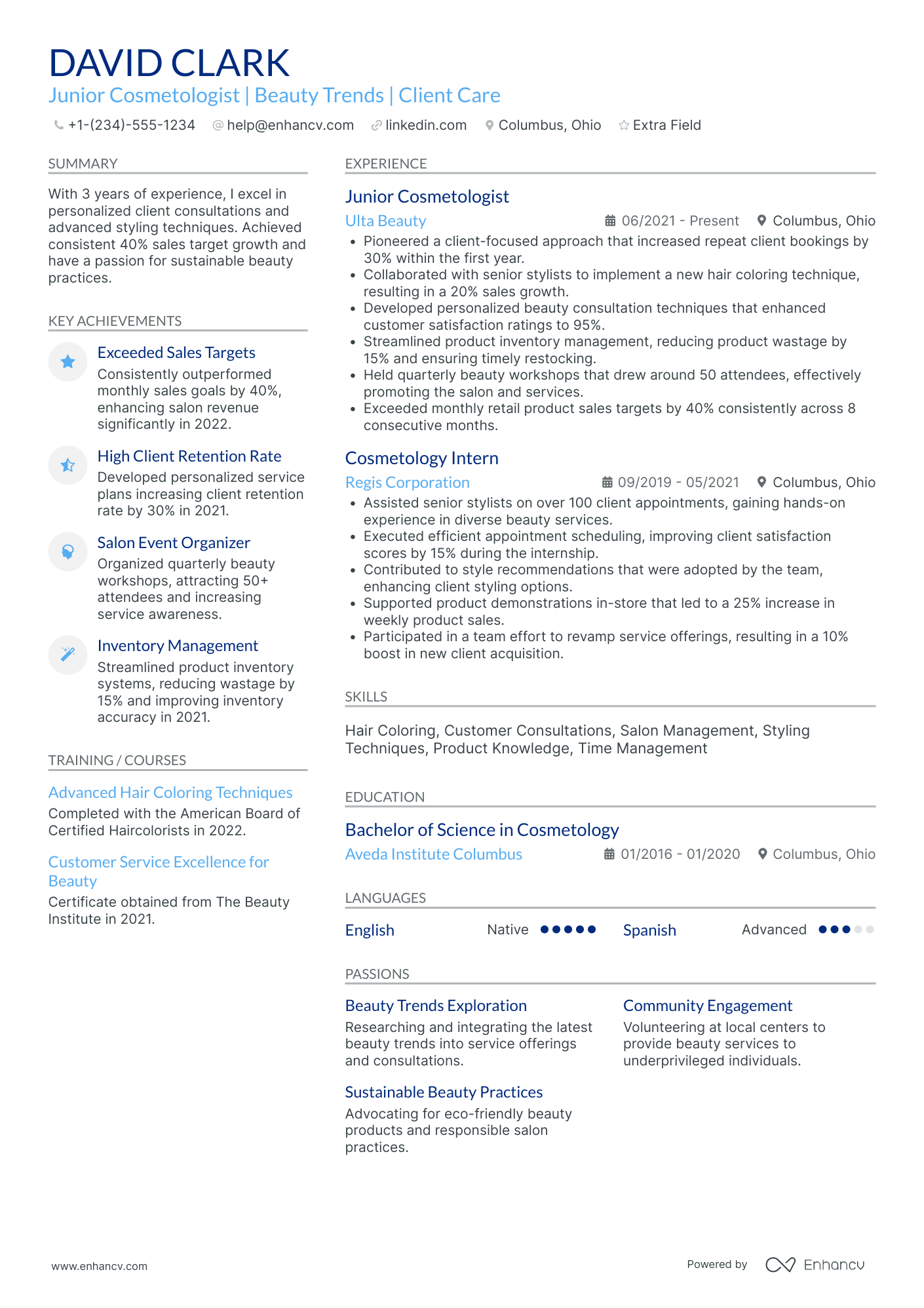 Junior Cosmetologist Resume Example