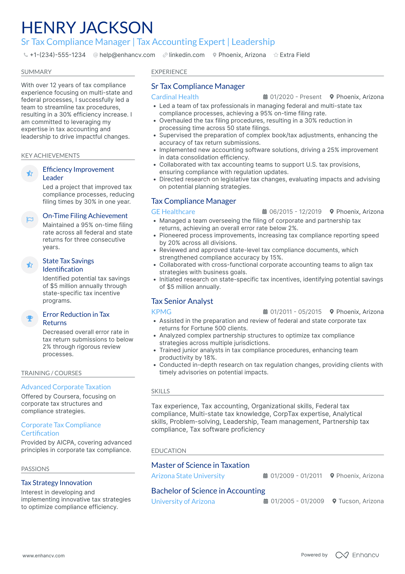 Tax Compliance Manager Resume Example