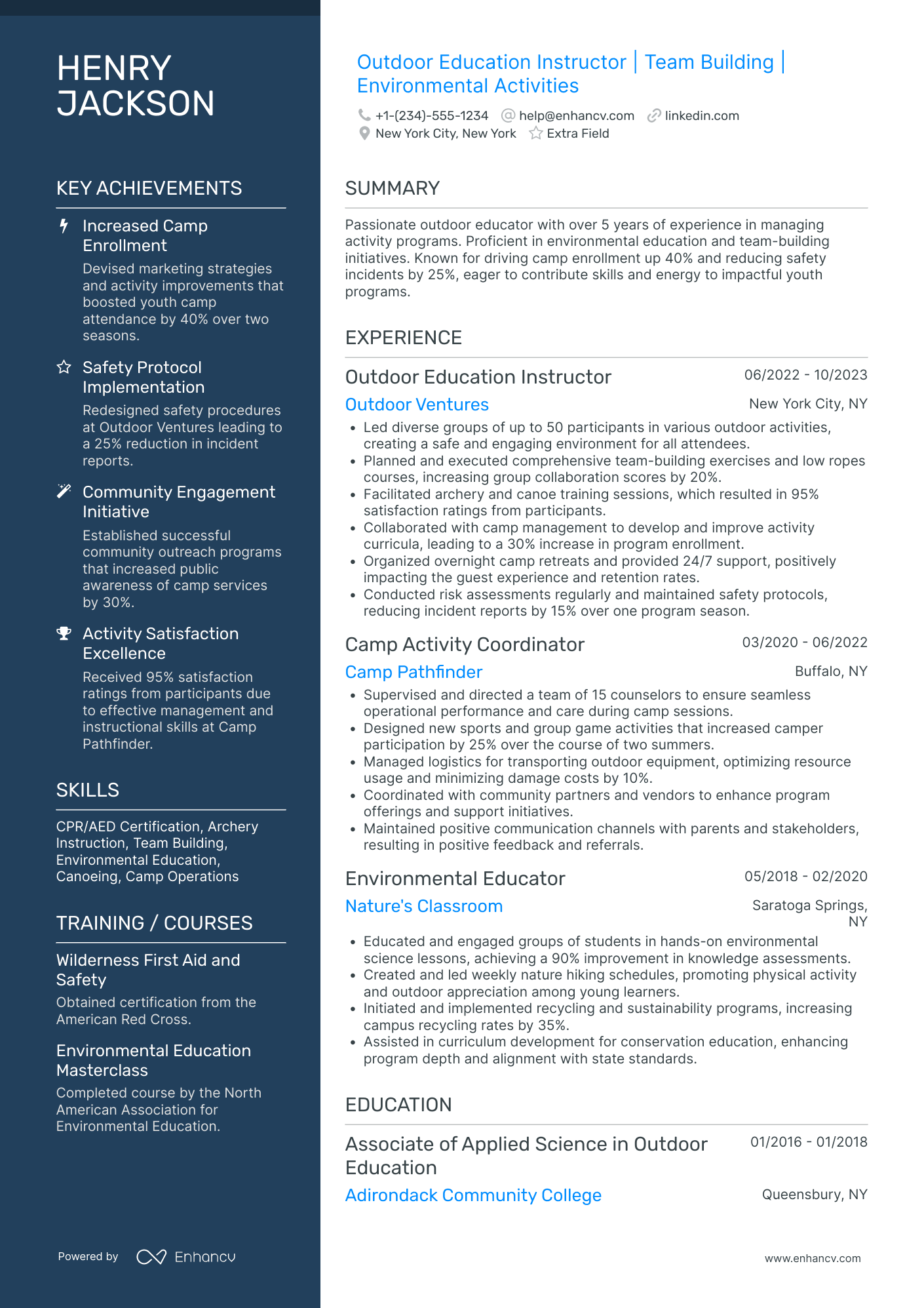 Outdoor Physical Education Instructor Resume Example