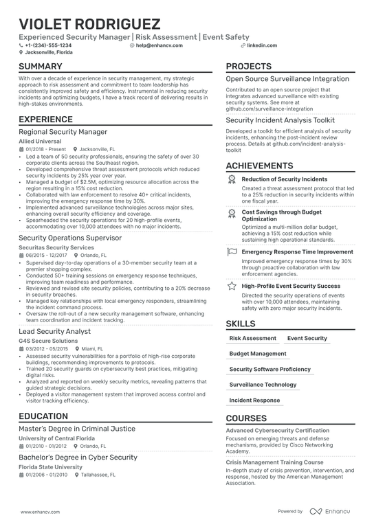 Security Director Resume Example